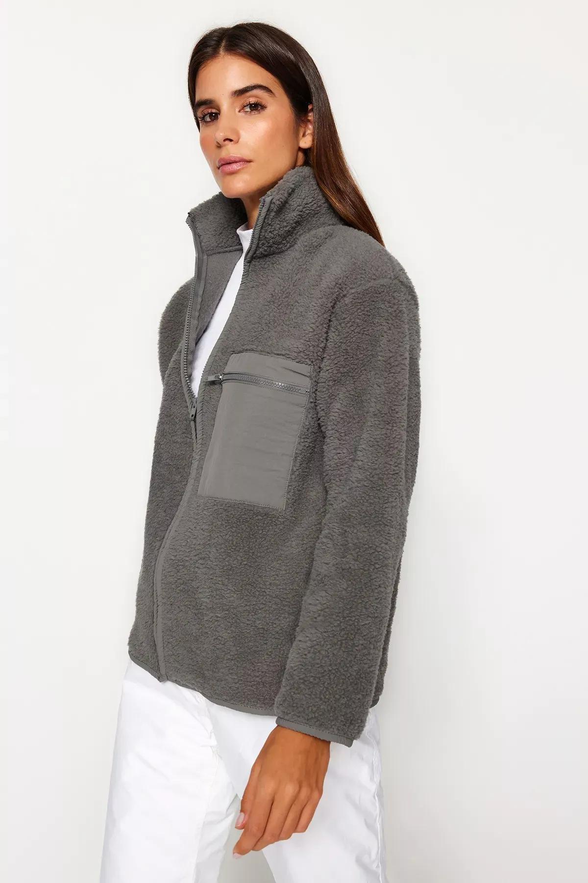 Grey Fleece Zipper Sweatshirt, , large image number 3