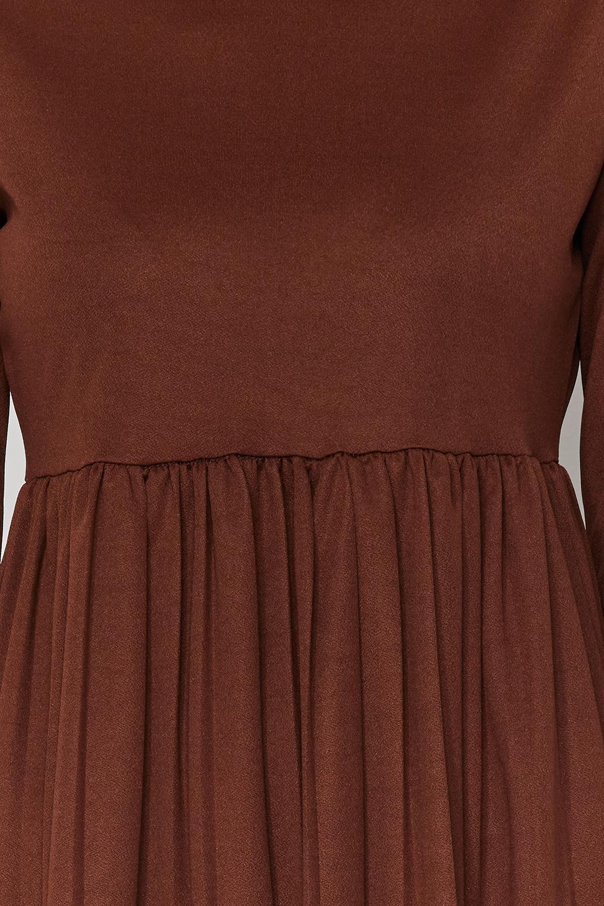 Brown Pleated Scuba Knitted Dress, , large image number 3