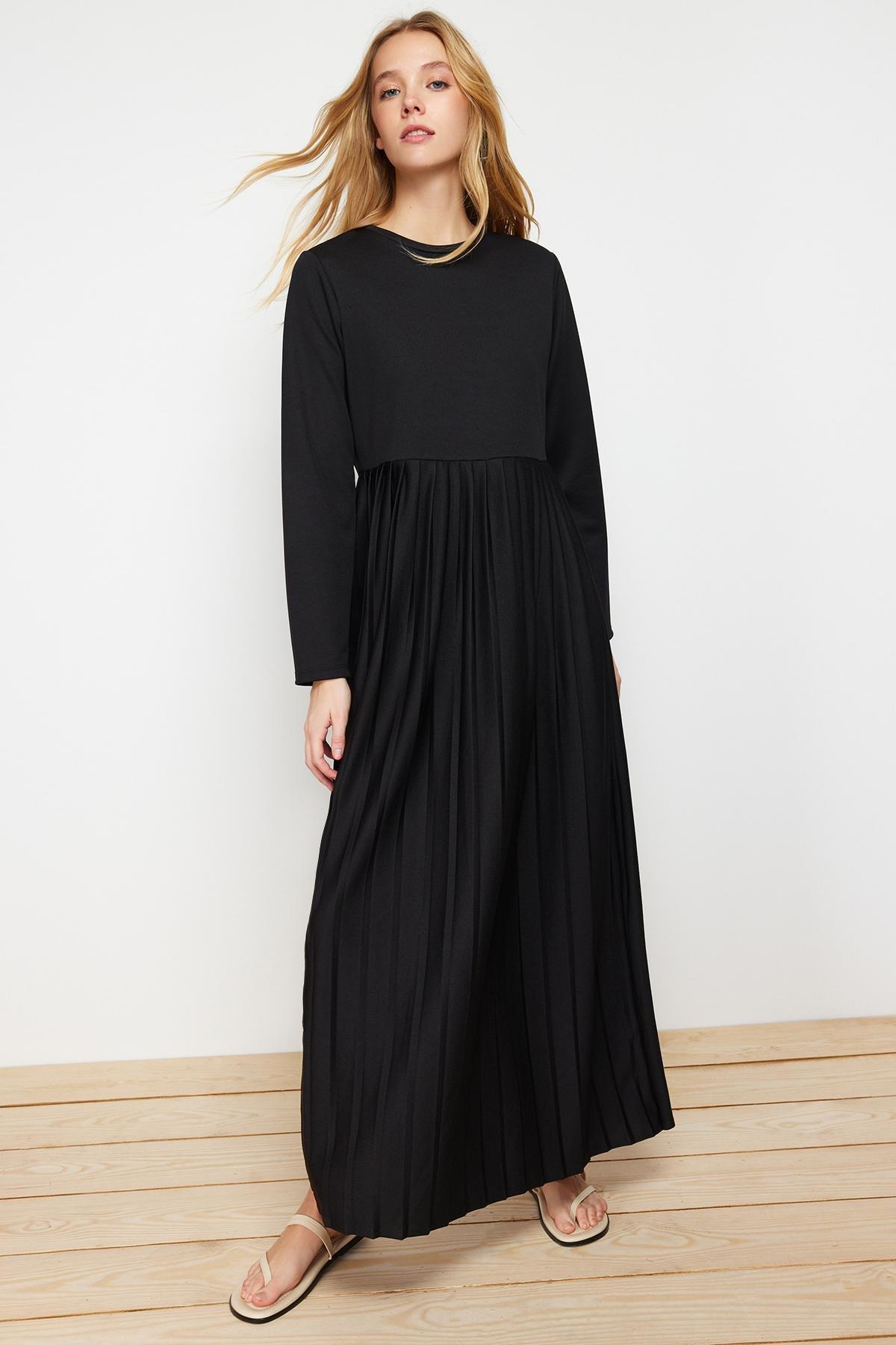 Black Pleated Scuba Knit Dress, , large image number 2