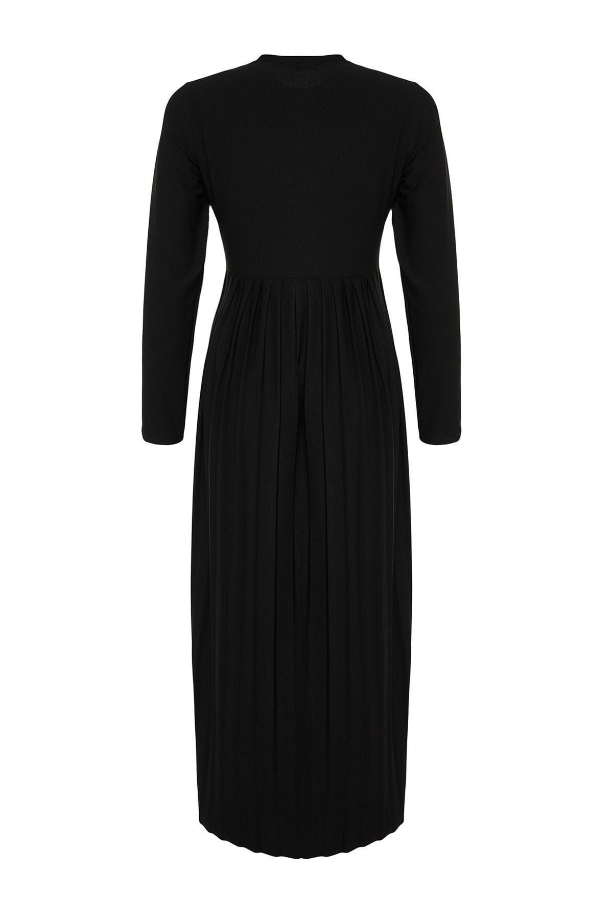 Black Pleated Scuba Knit Dress, , large image number 7