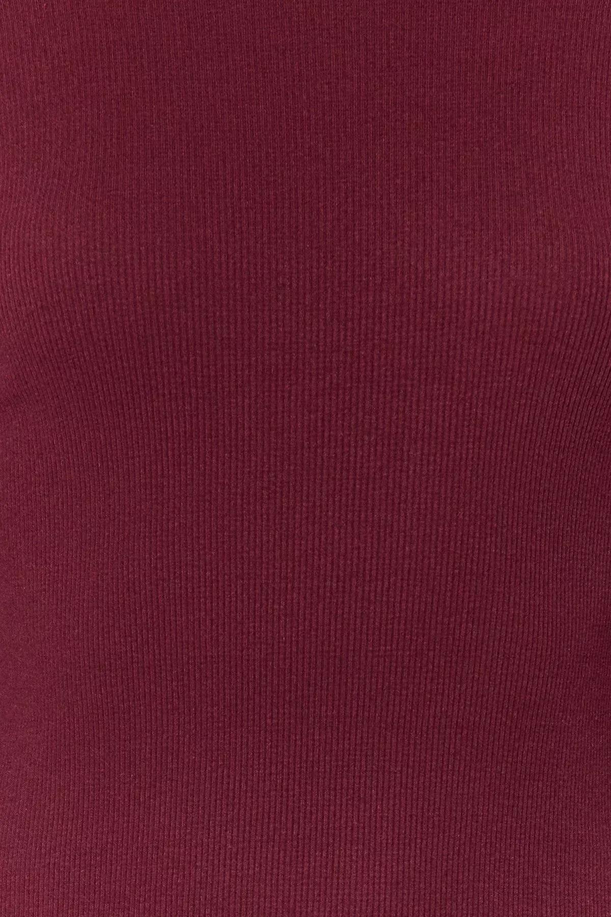 Trendyol - Burgundy Corduroy Crew Neck Knit Dress