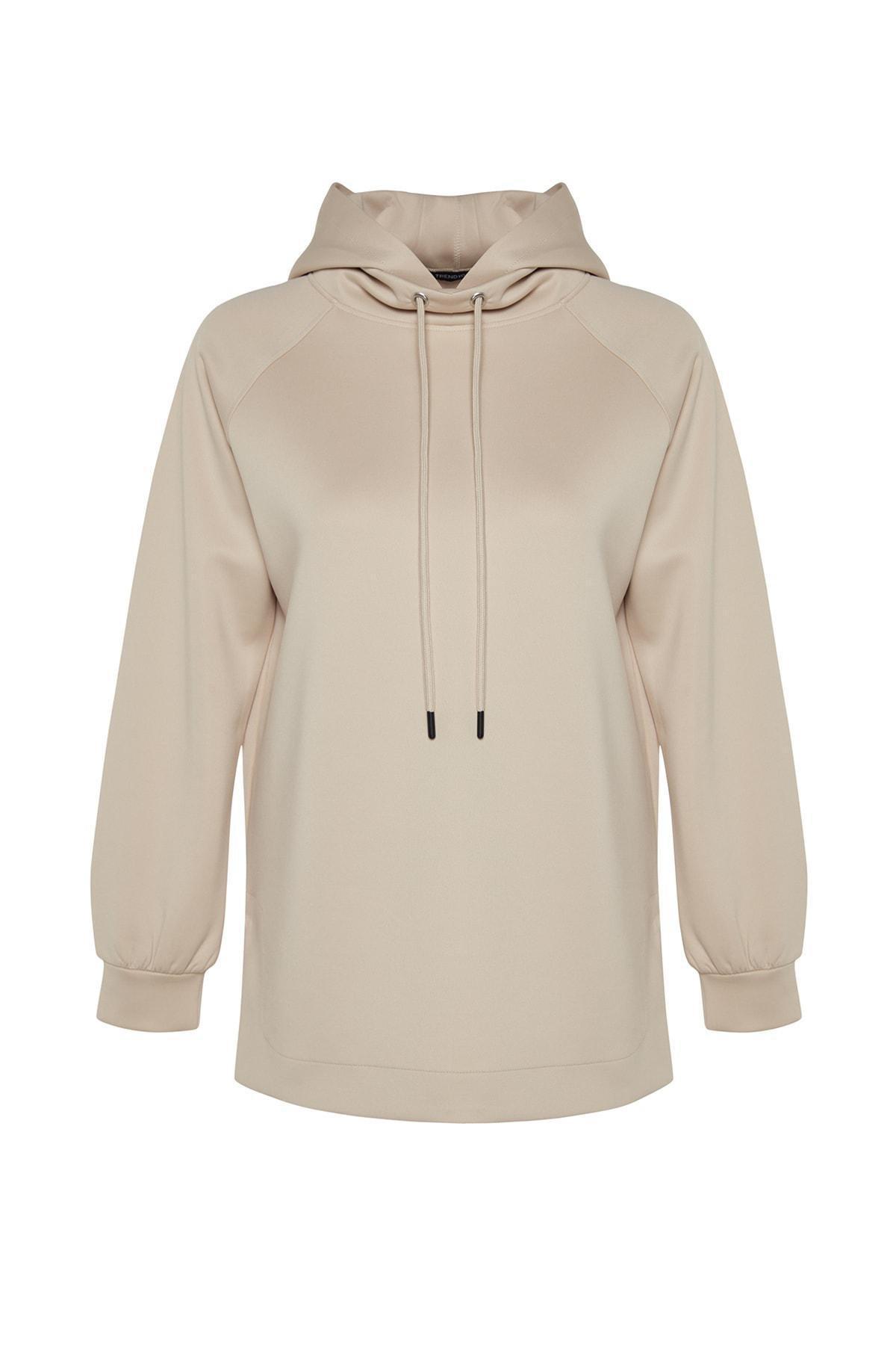 Trendyol - Cream Hooded Scuba Sweatshirt