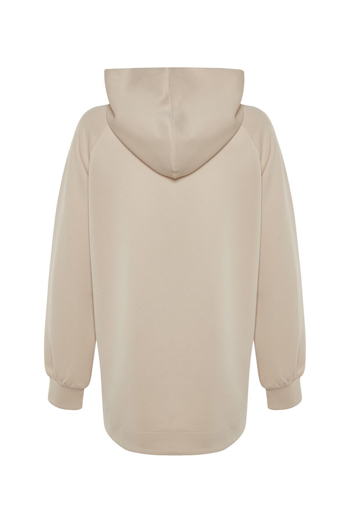 Trendyol - Cream Hooded Scuba Sweatshirt