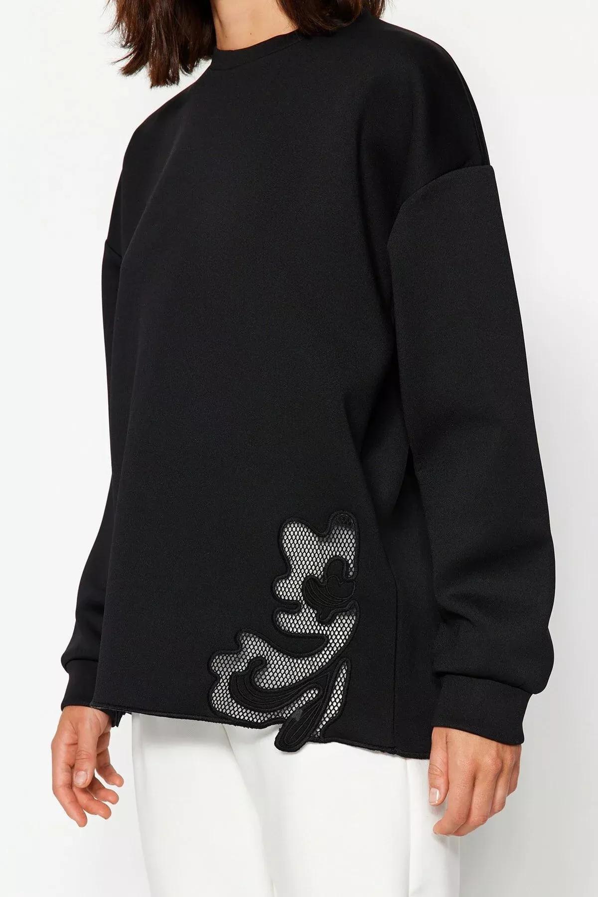 Black Lace Detail Sweatshirt, , large image number 2