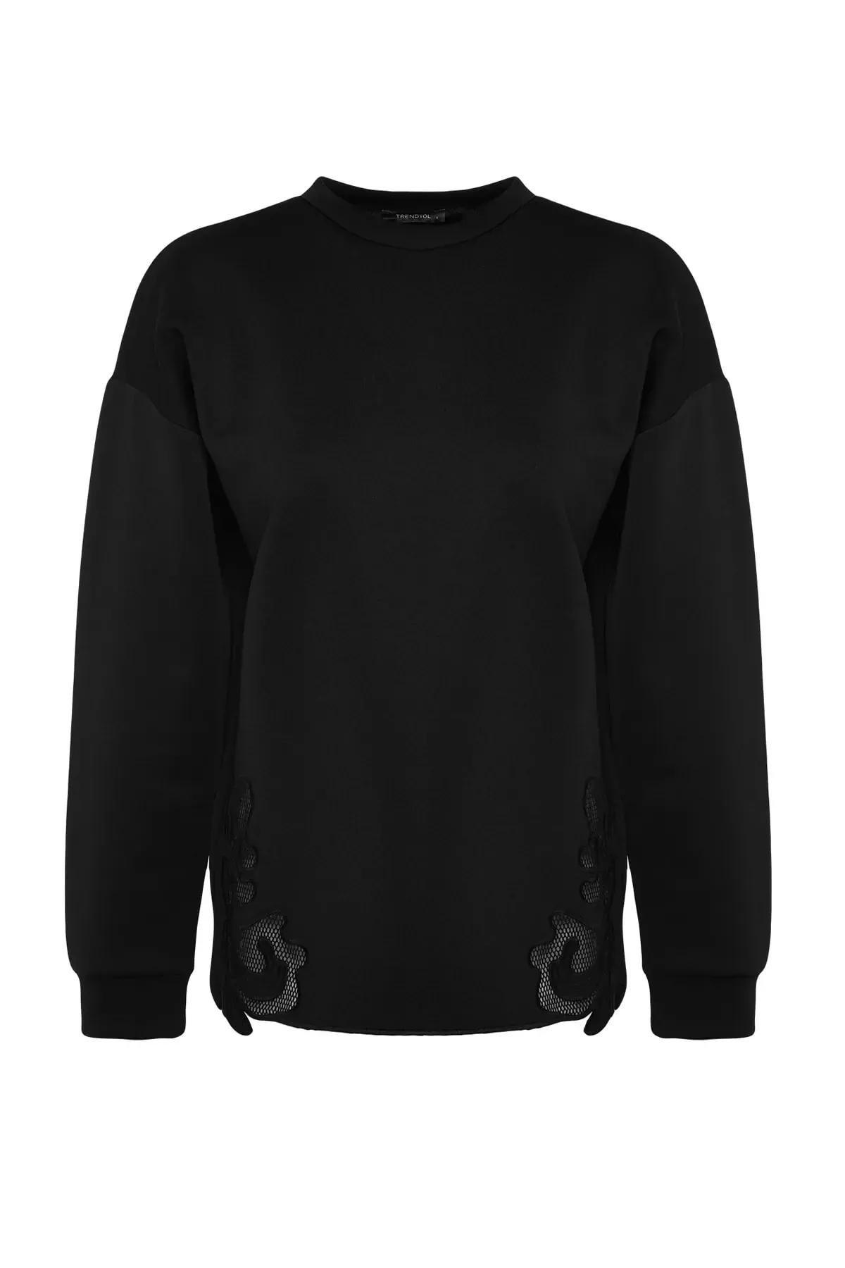 Black Lace Detail Sweatshirt, , large image number 4