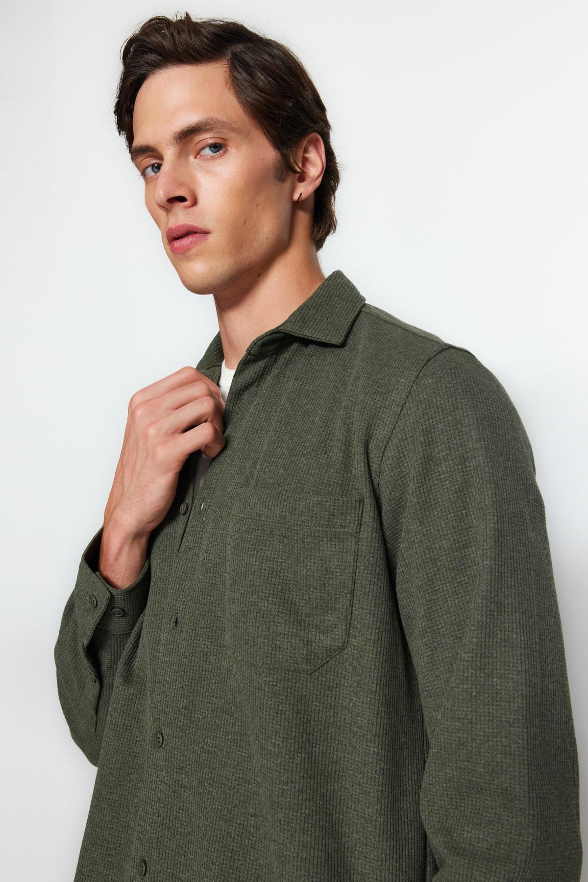 قميص كاجوال مُحاك بملمس بارز، كاكي, Khaki, large image number 2