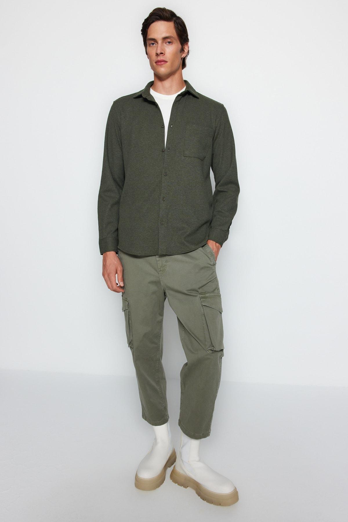 Khaki Textured Knitted Casual Shirt, Khaki, large image number 3