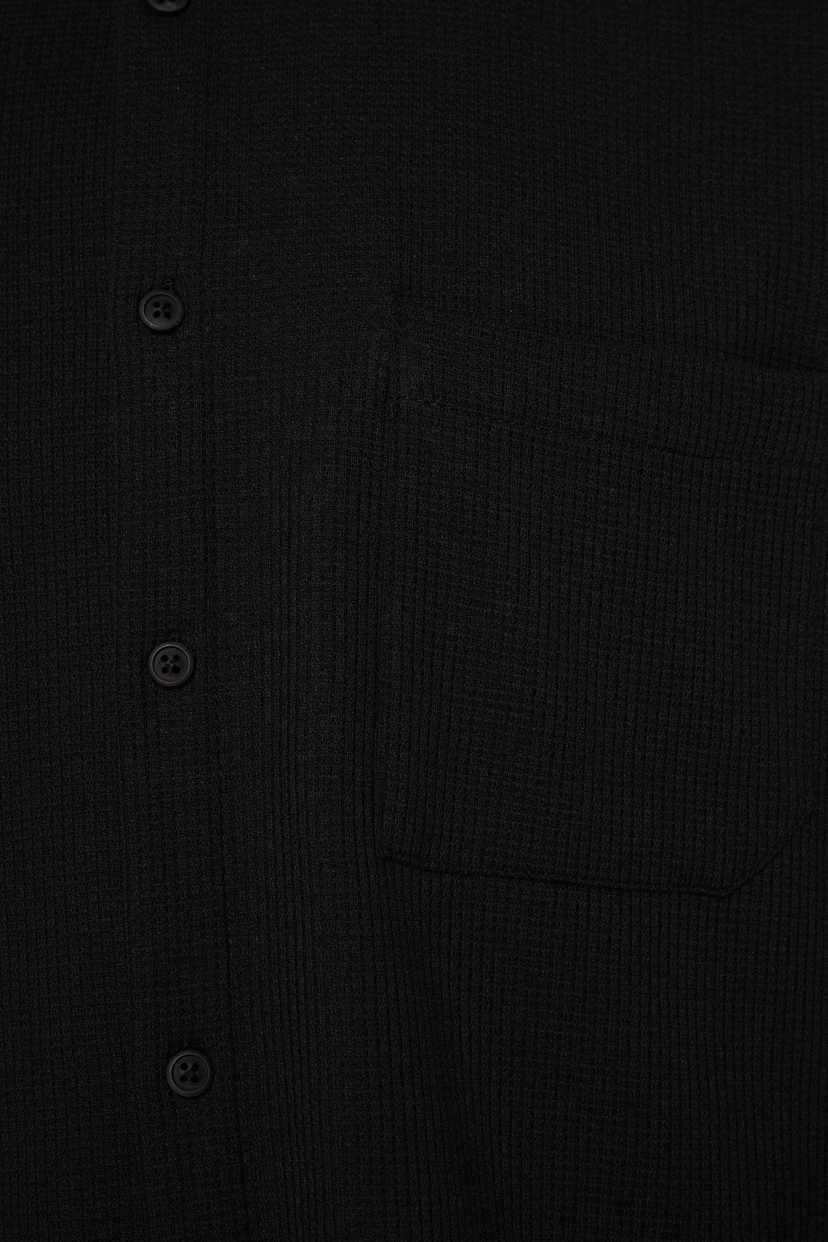 Black Textured Knitted Casual Shirt, BLACK, large image number 5