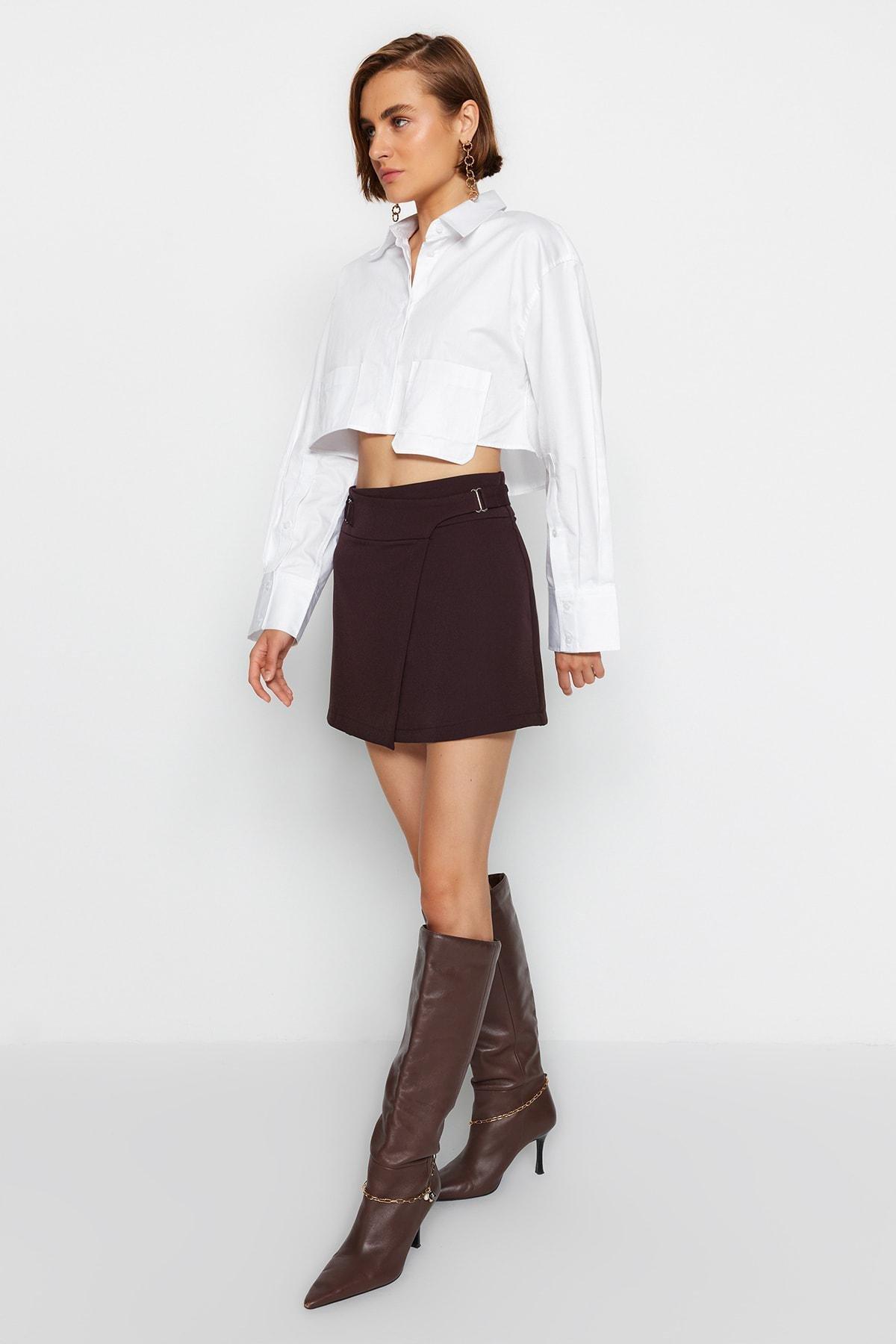 Trendyol - Brown Belted High Waist Mini Skirt