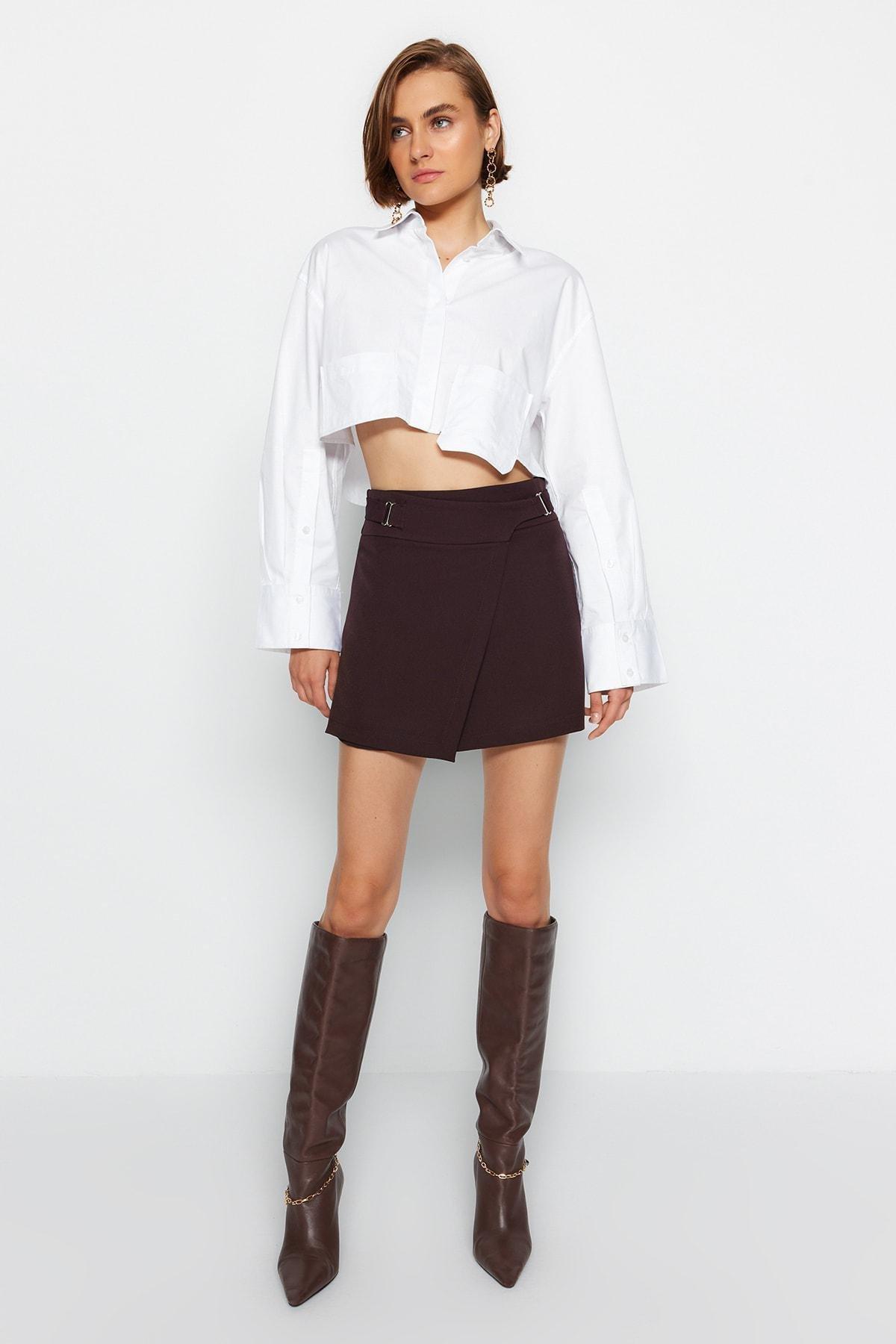 Trendyol - Brown Belted High Waist Mini Skirt