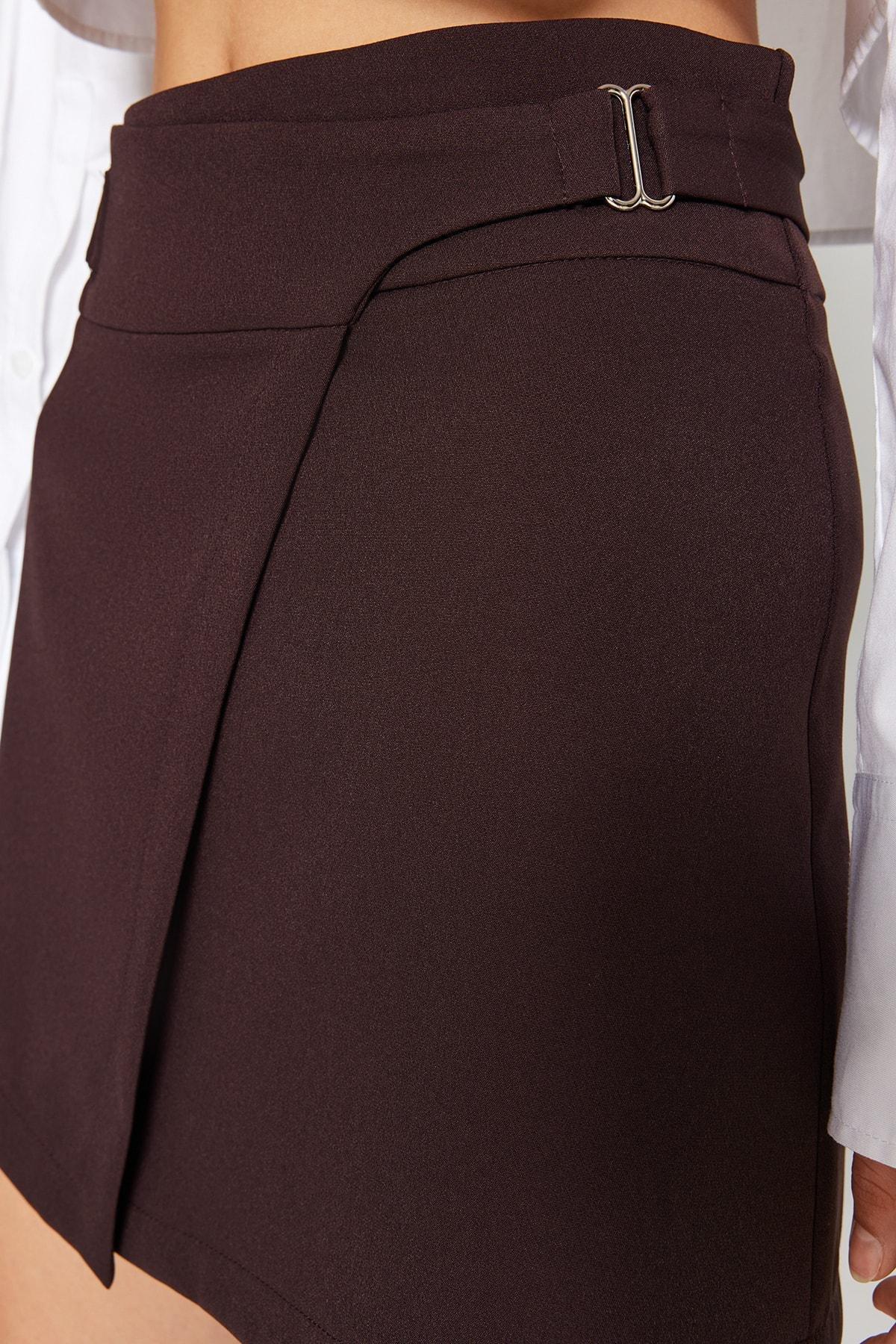 Trendyol - Brown Belted High Waist Mini Skirt
