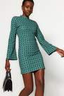 Trendyol - Green Stand-Up Collar Printed Mini Dress