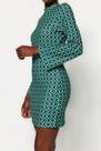 Trendyol - Green Stand-Up Collar Printed Mini Dress
