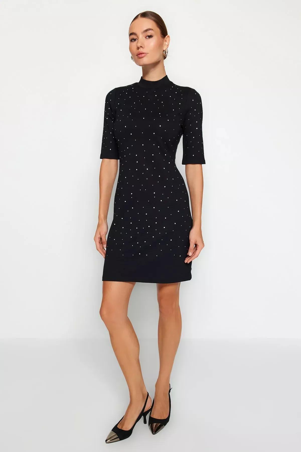 Black Knitted Mini Dress, BLACK, large image number 3