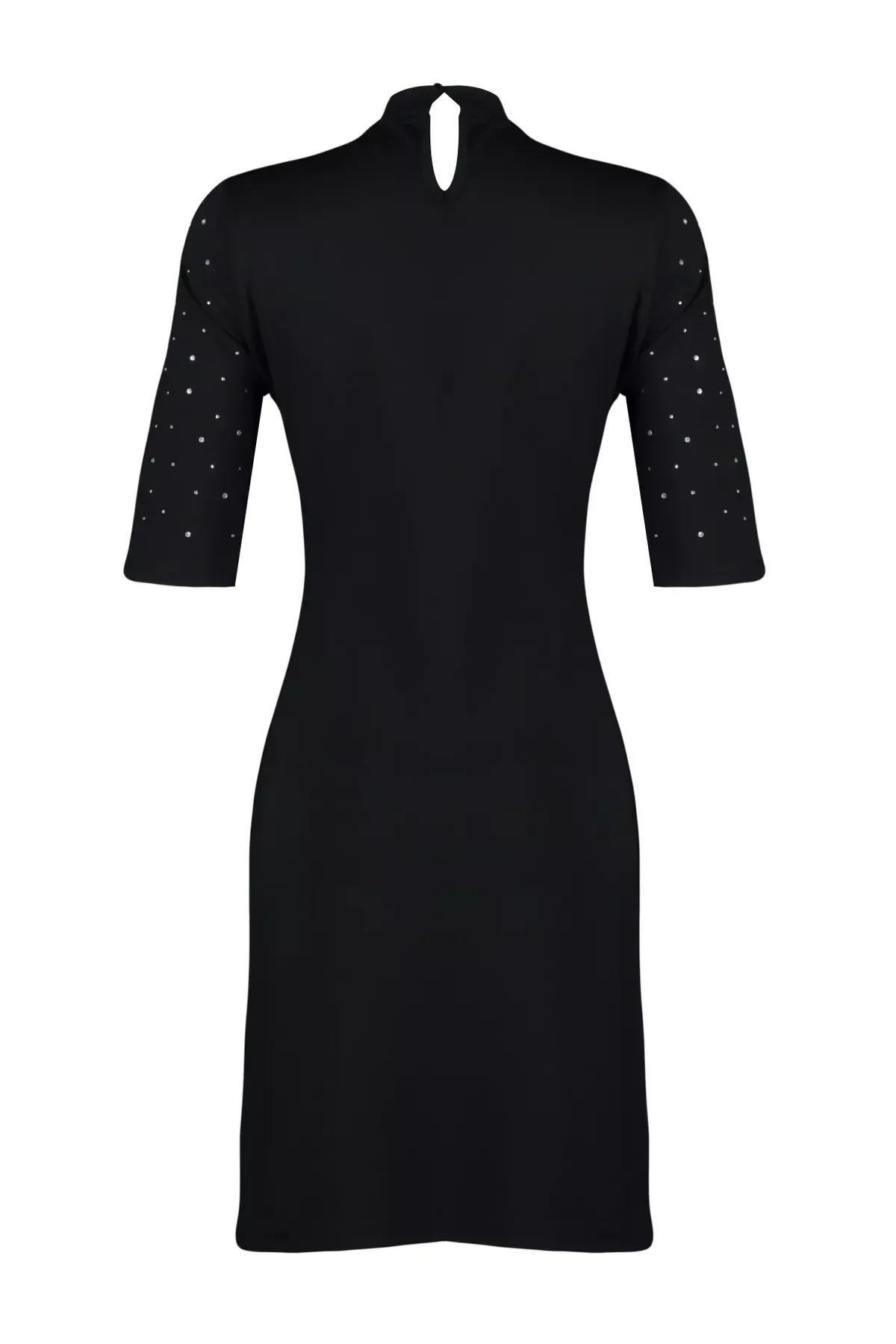 Black Knitted Mini Dress, BLACK, large image number 4