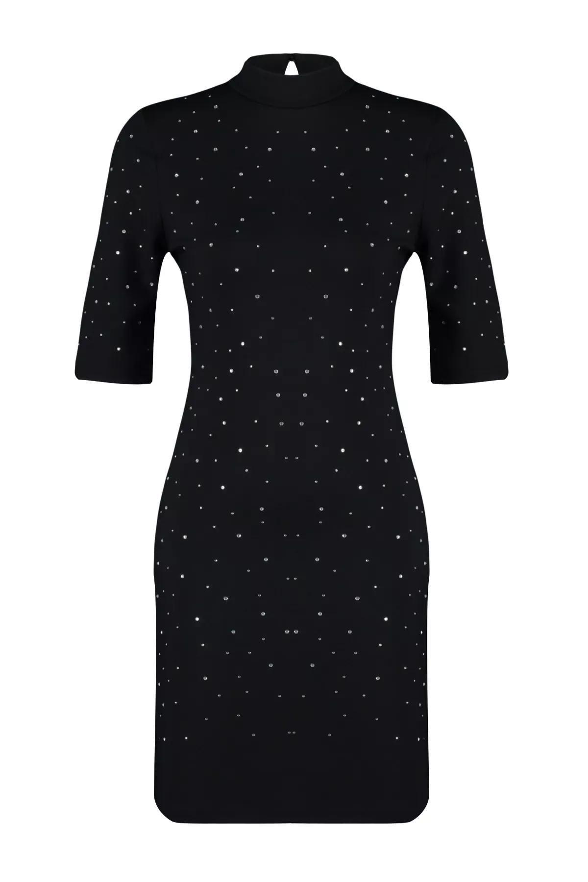 Black Knitted Mini Dress, BLACK, large image number 6