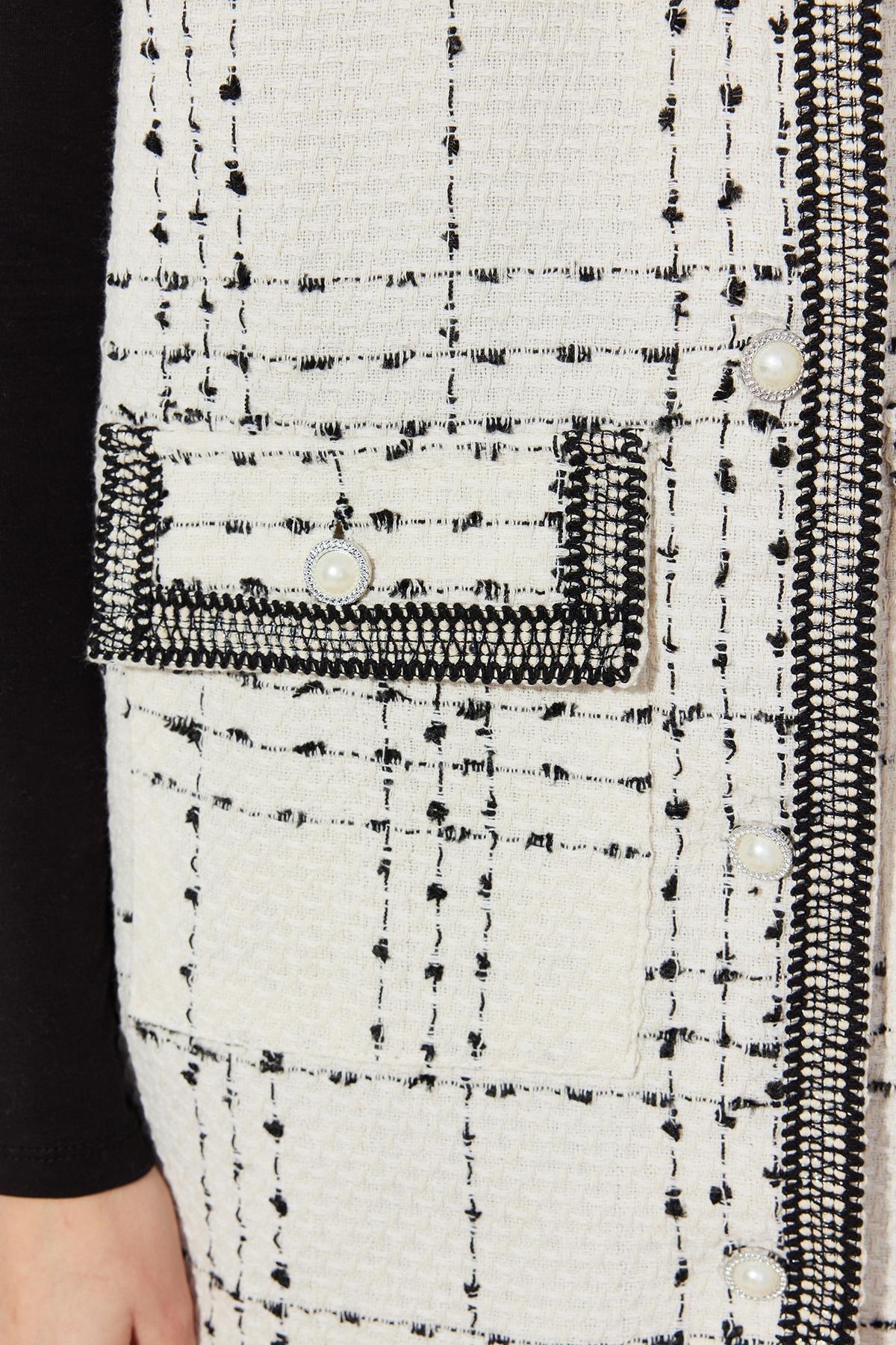 White Detailed Tweed Woven Vest, , large image number 3