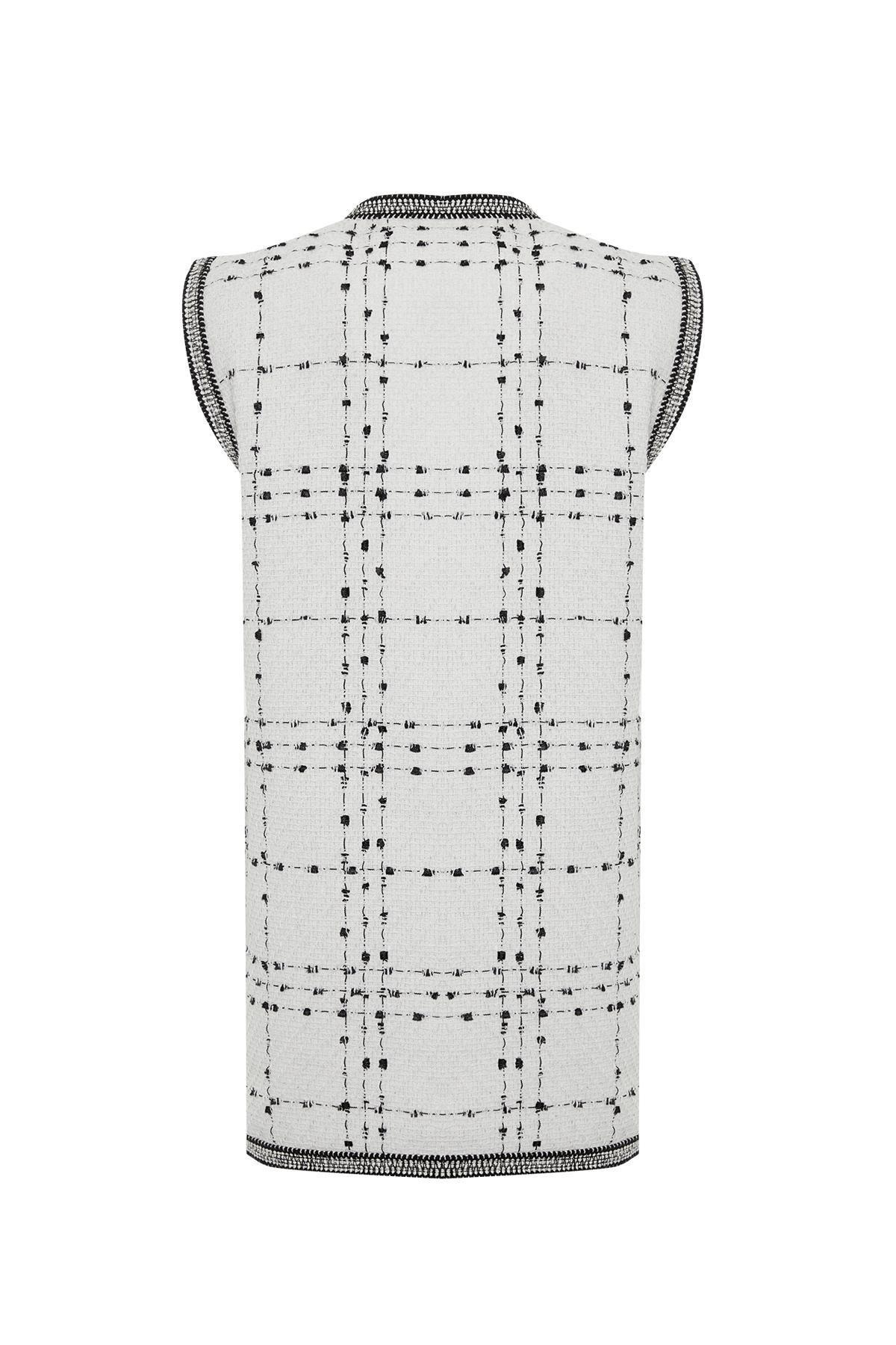 White Detailed Tweed Woven Vest, , large image number 6