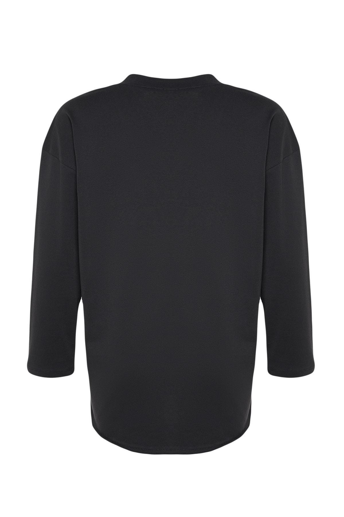 Gray V-Neck Regular Knitted T-Shirt, , large image number 7