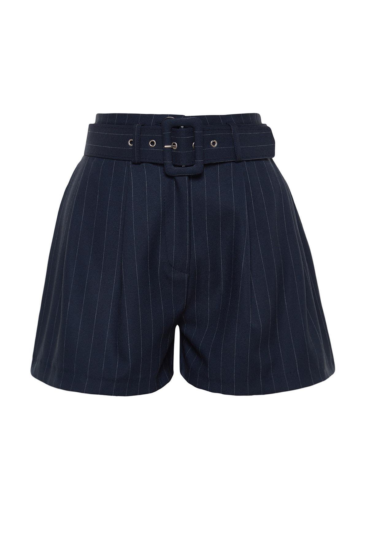 Trendyol - Navy Premium Striped Woven Shorts
