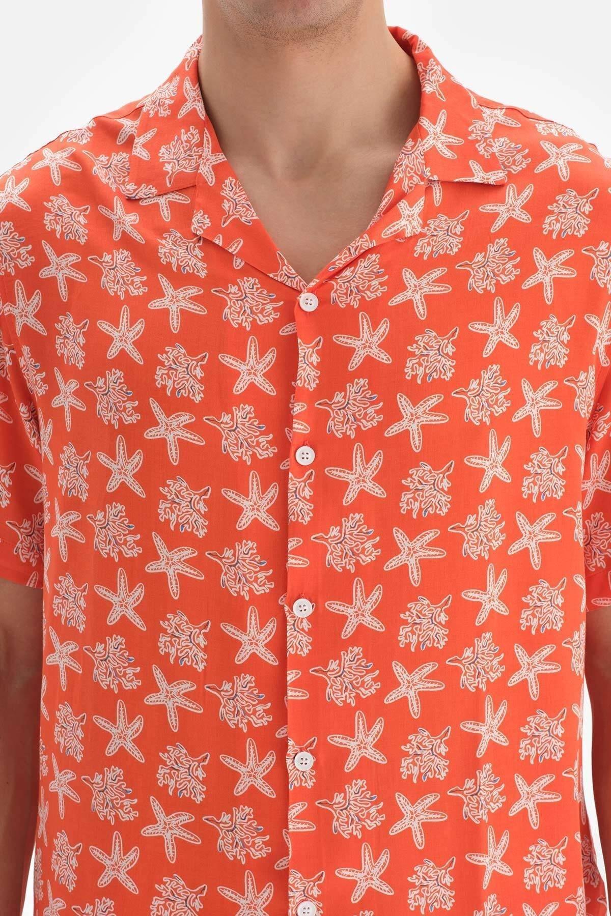 Dagi - Orange Printed Short Sleeves Shirts