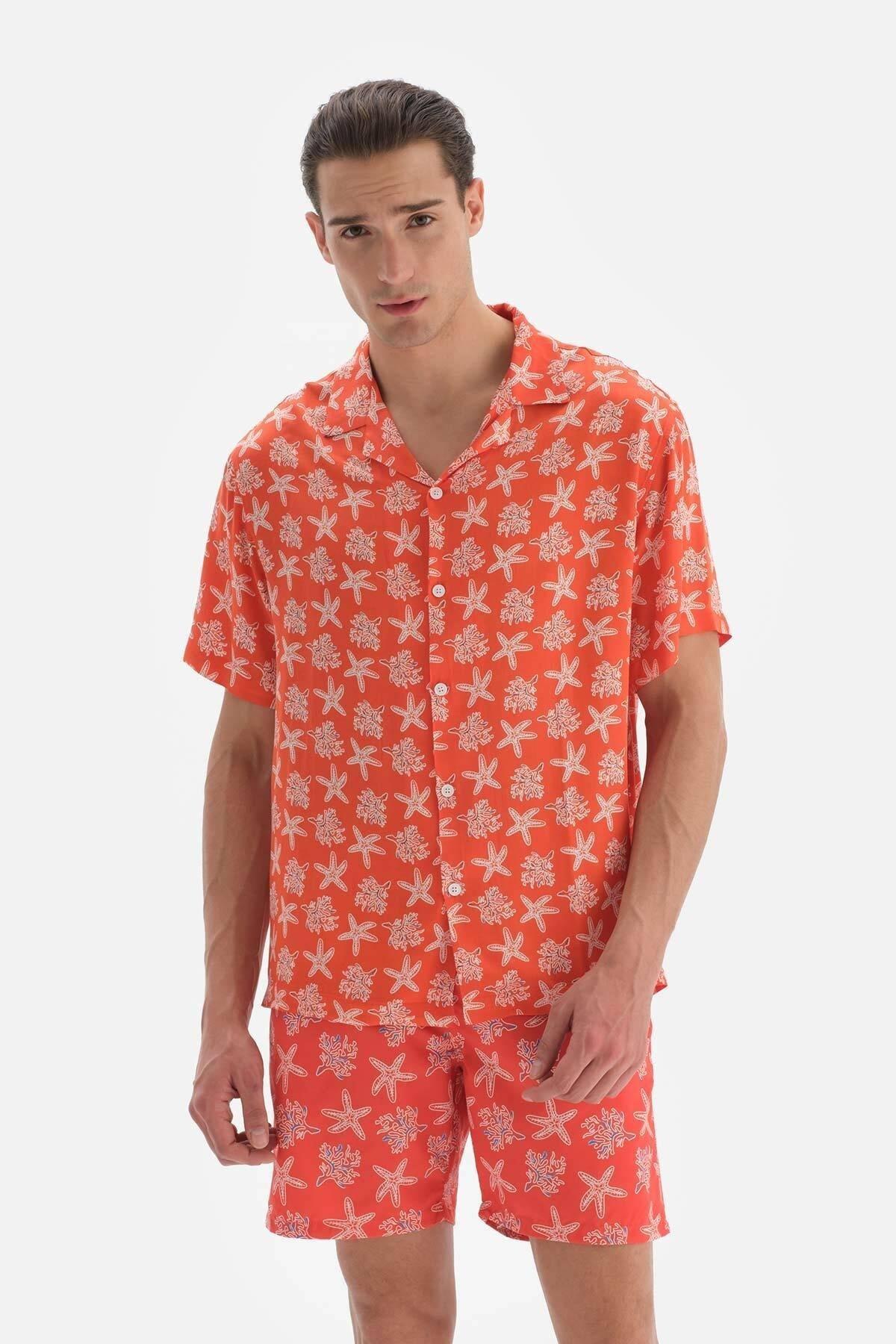 Dagi - Orange Printed Short Sleeves Shirts