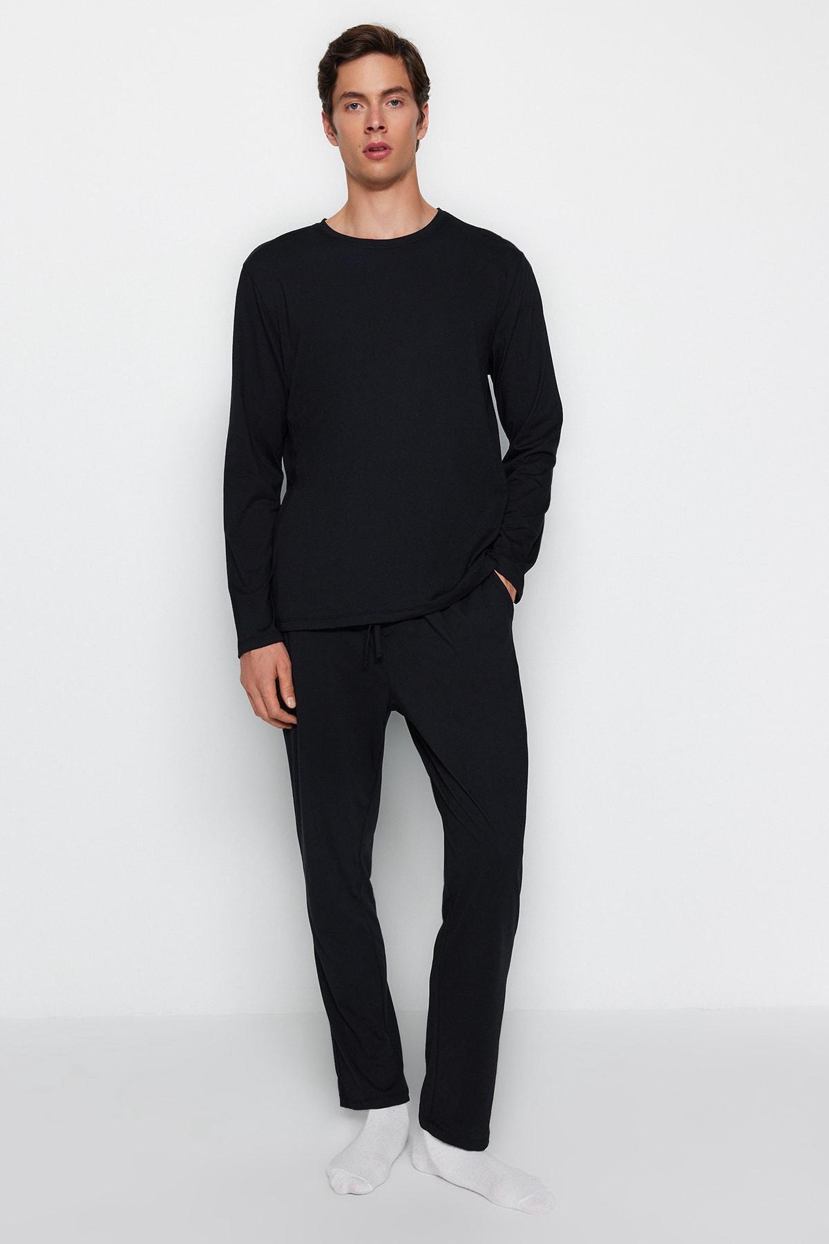 Black Knitted Pyjamas Set, , large image number 0