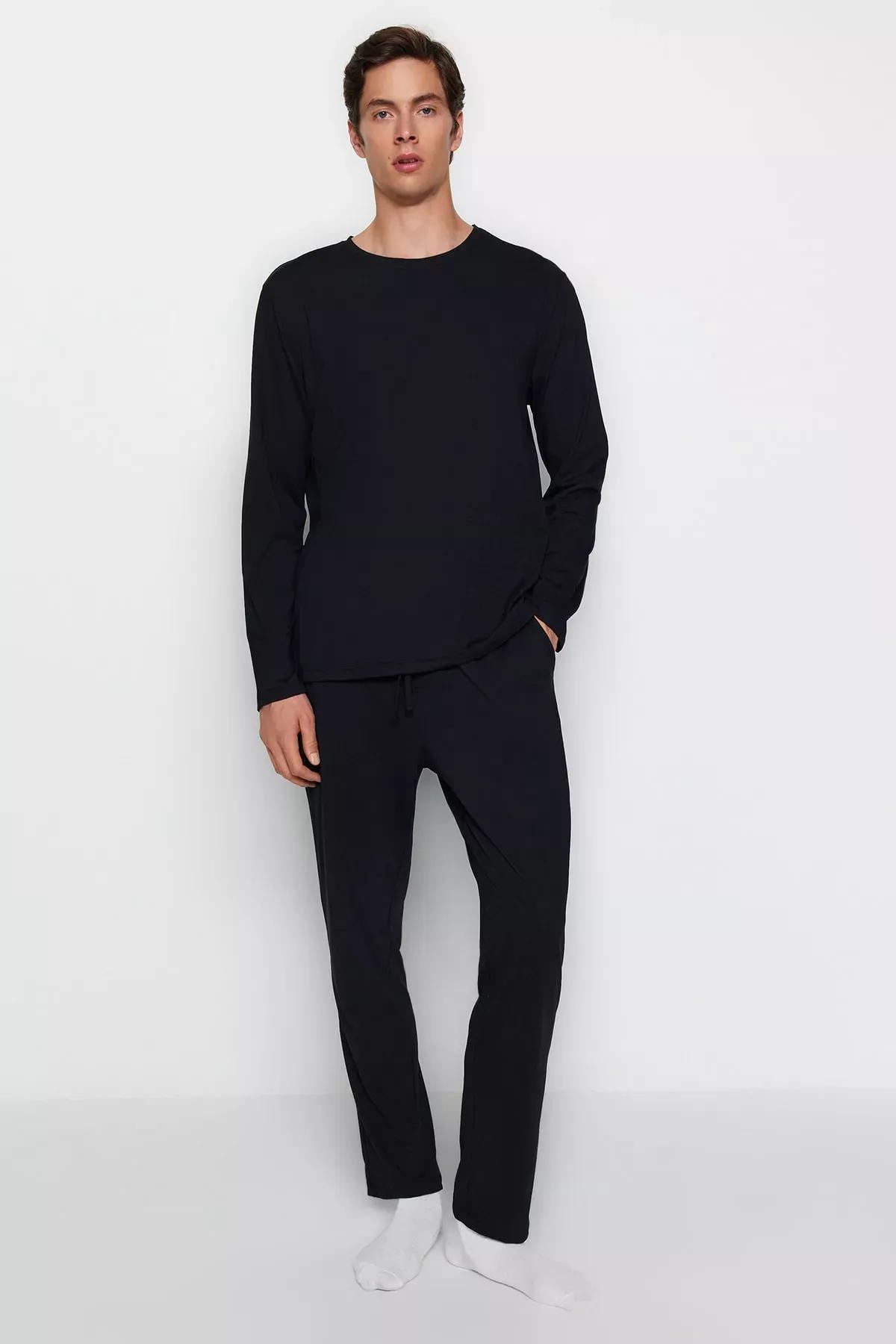 Black Knitted Pyjamas Set, , large image number 0