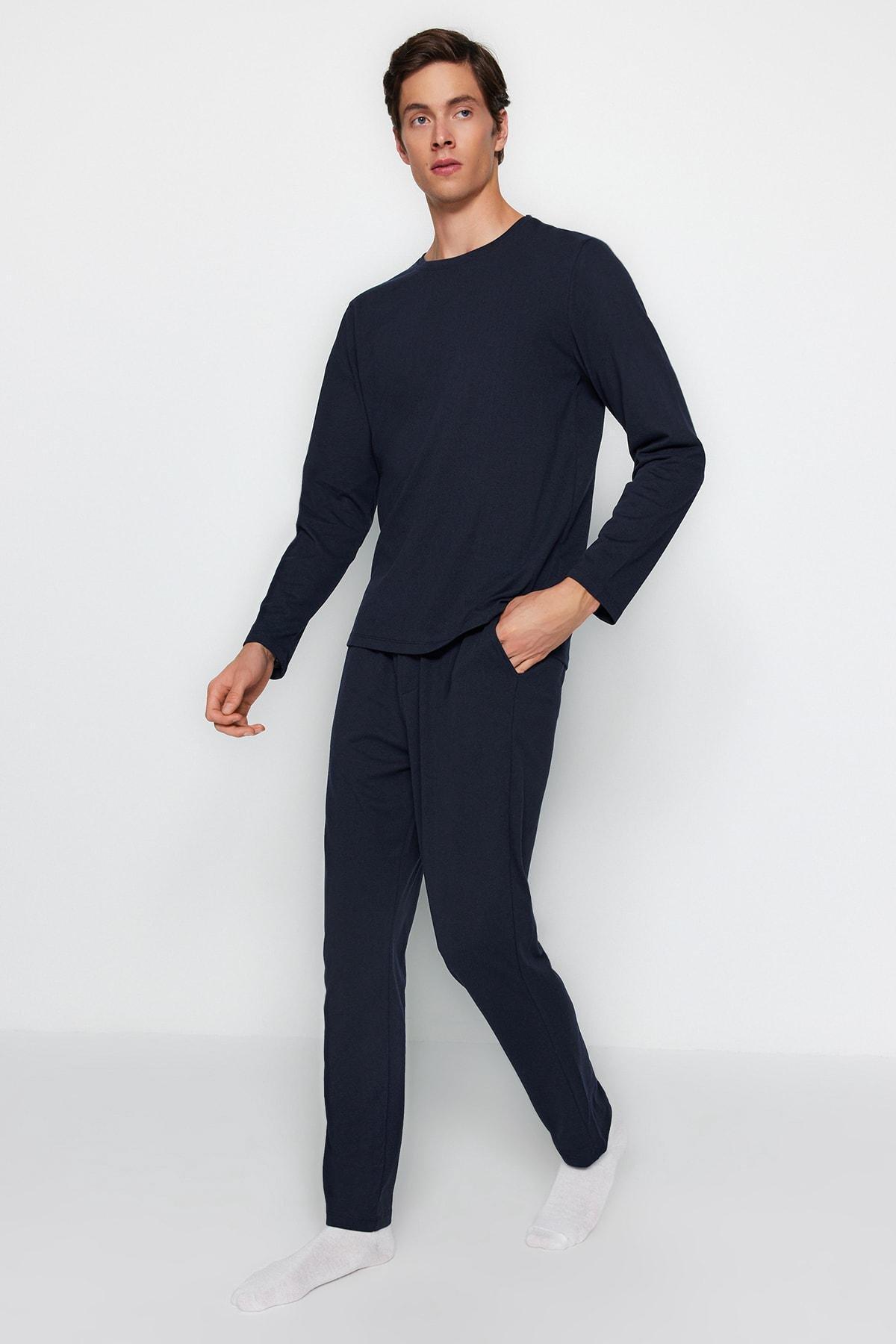Navy Knitted Pyjamas Set, , large image number 0
