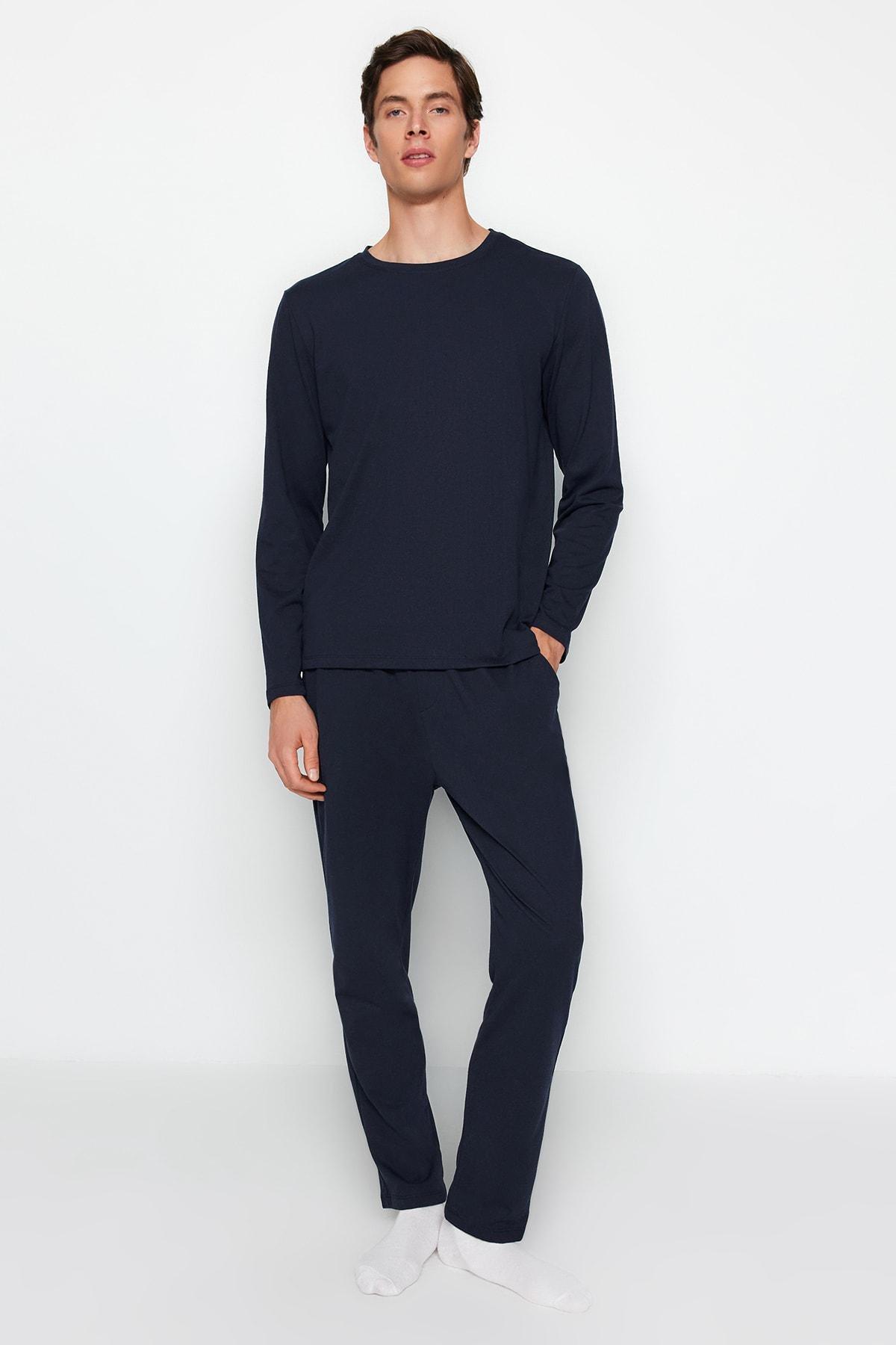Navy Knitted Pyjamas Set, , large image number 1