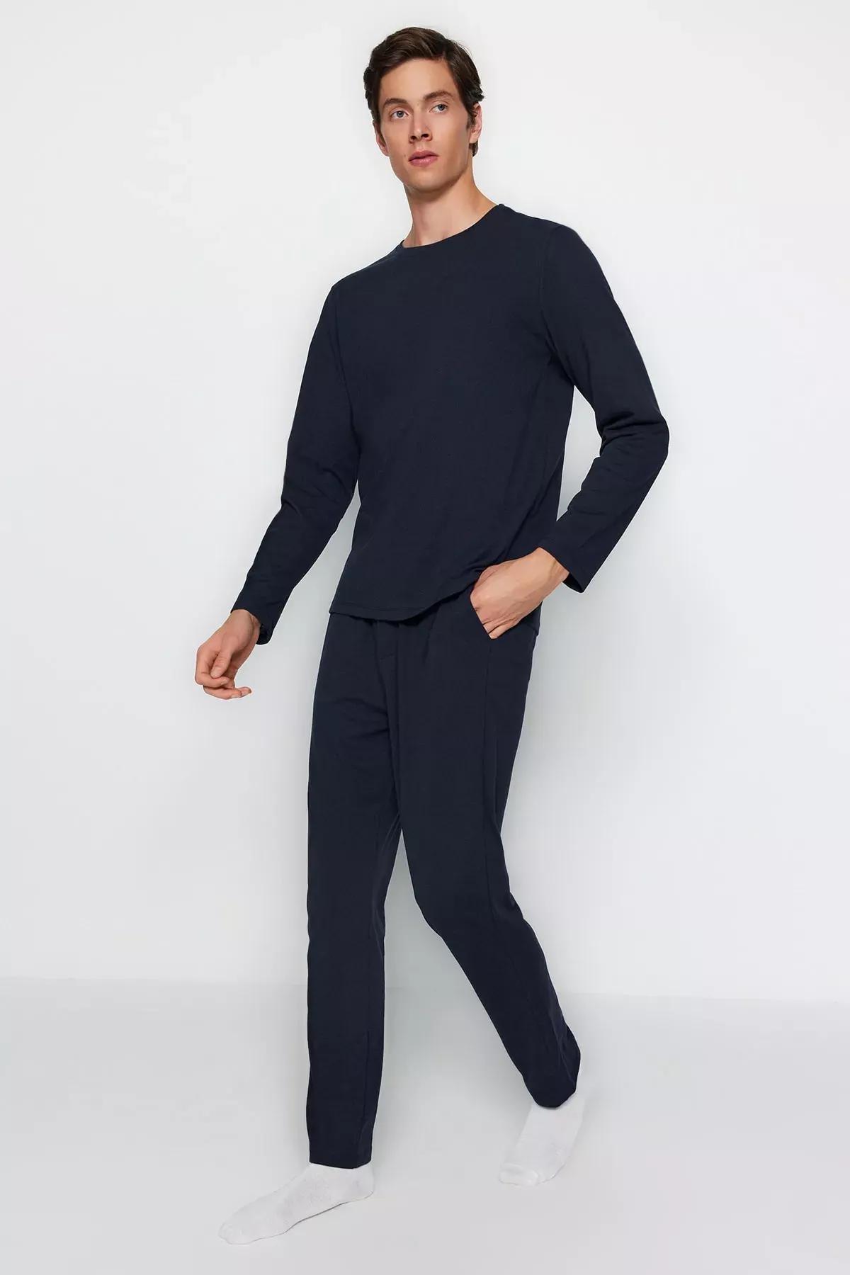 طقم بيجاما مُحاك، كحلي, Navy blue, large image number 1