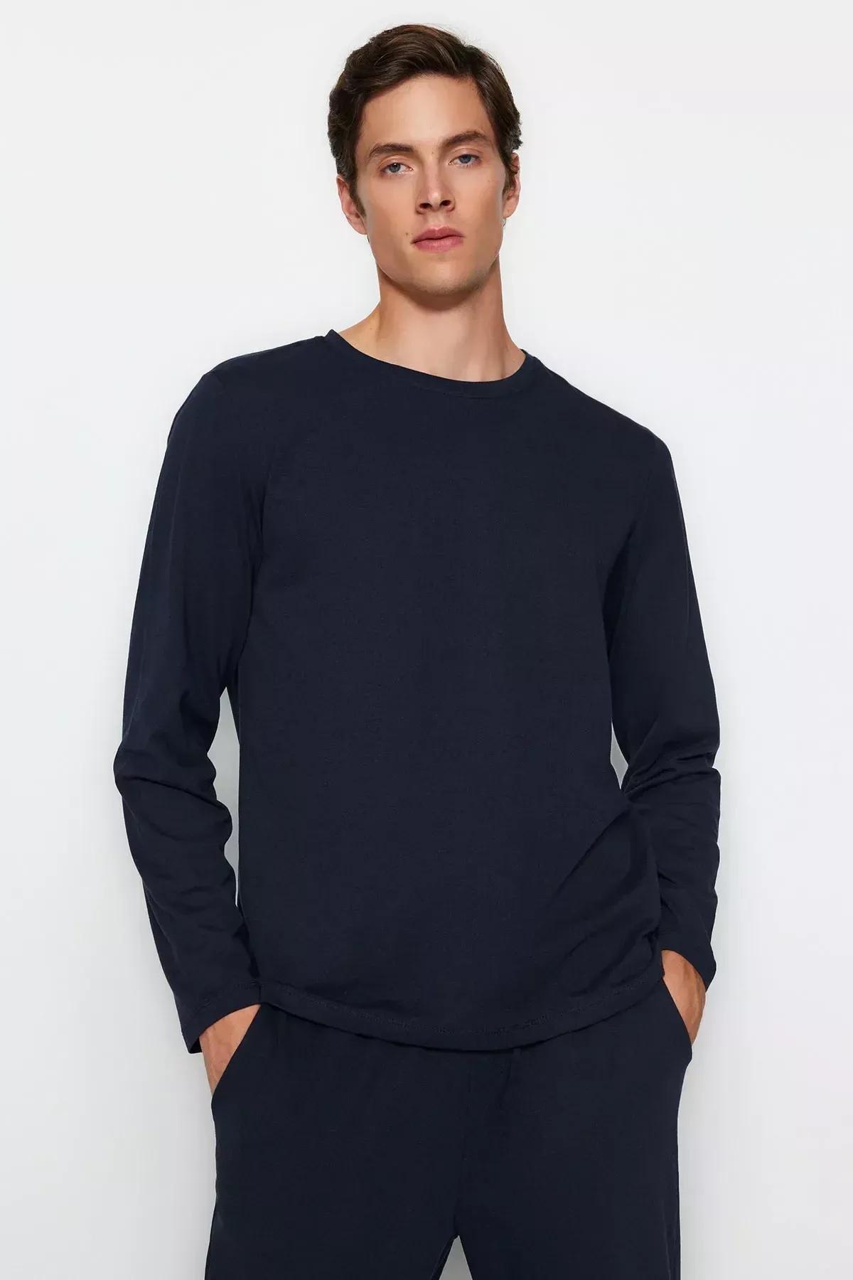 Navy Knitted Pyjamas Set, Navy blue, medium