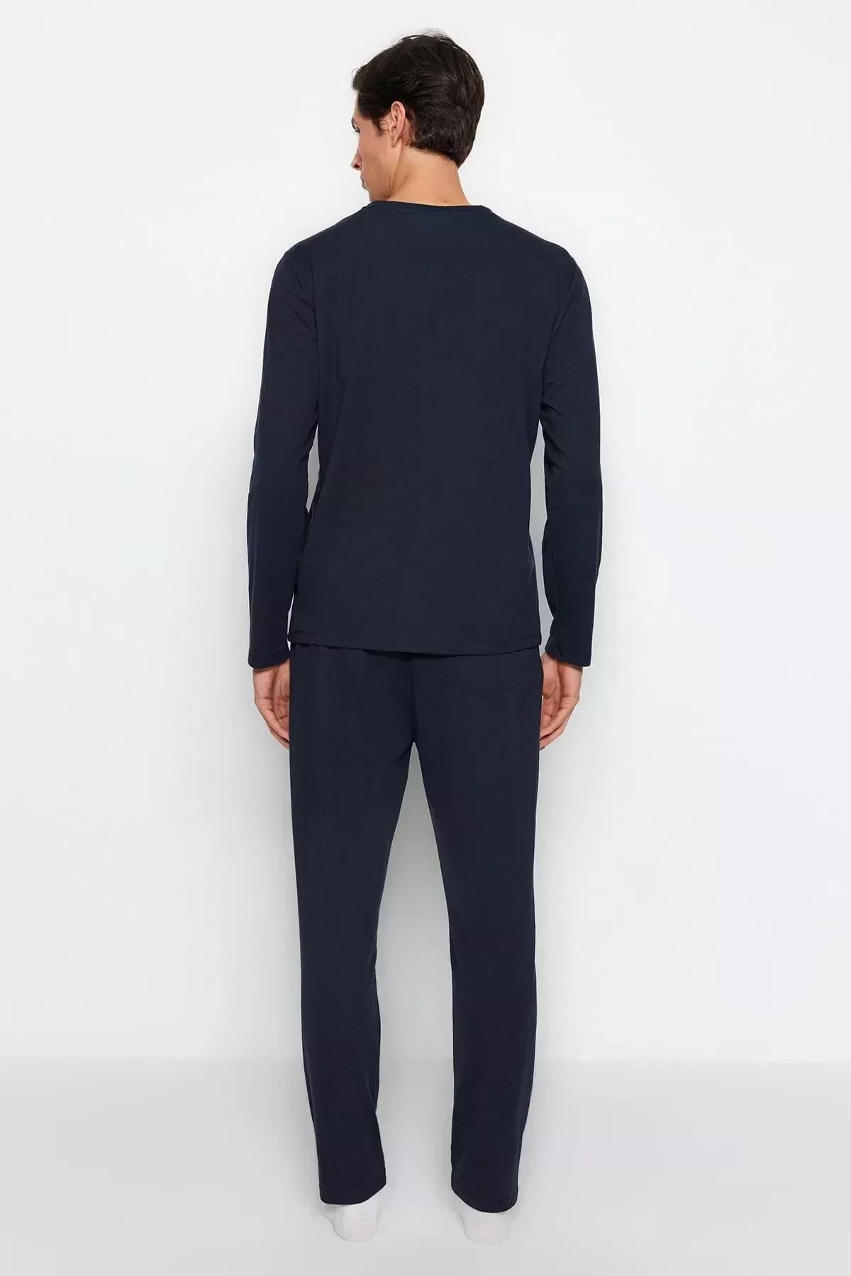 Navy Knitted Pyjamas Set, Navy blue, large image number 4