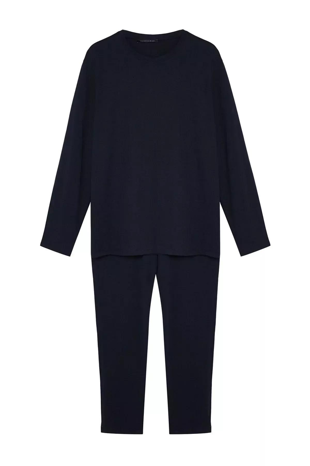 Navy Knitted Pyjamas Set, Navy blue, large image number 5