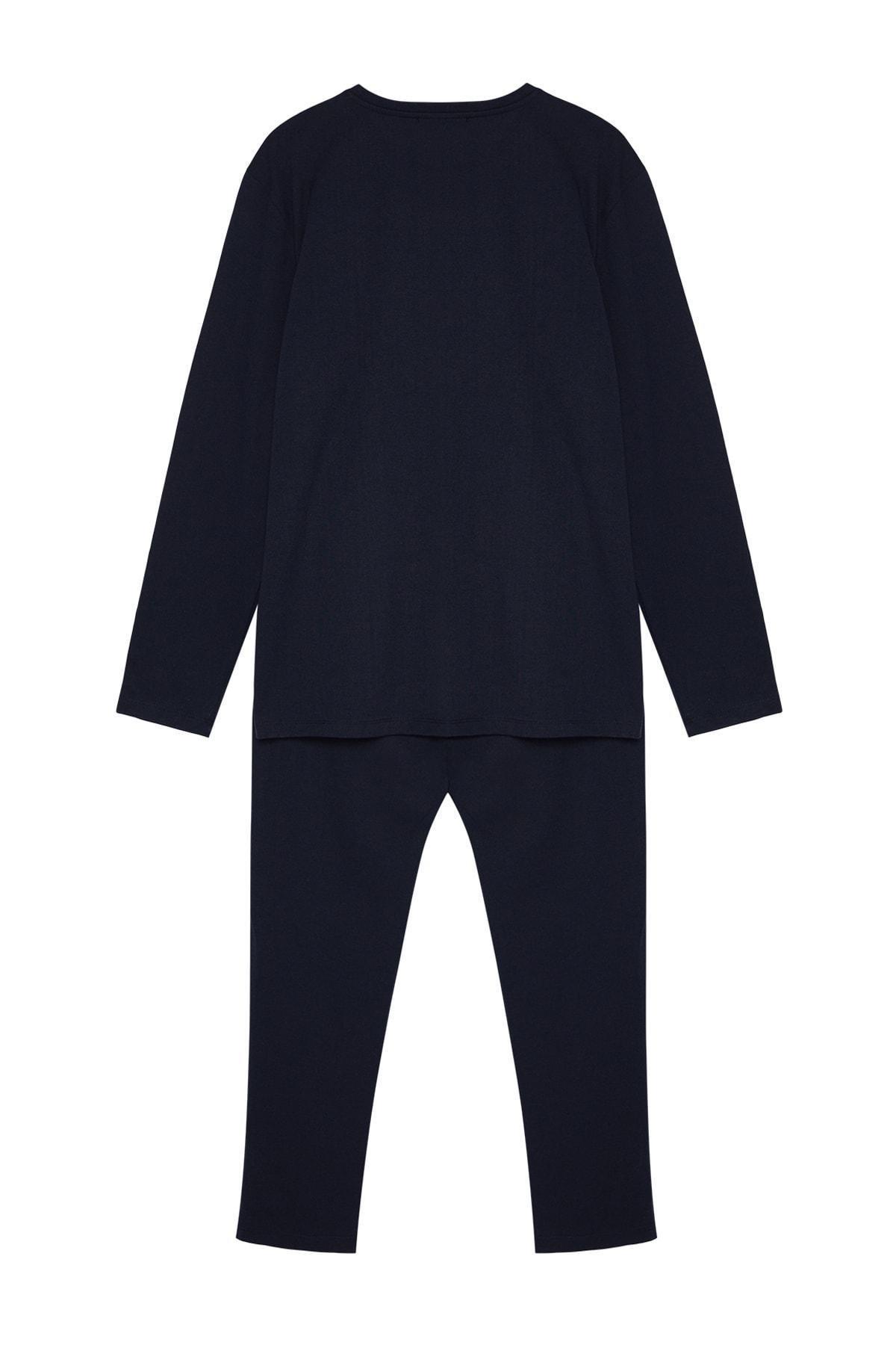 Navy Knitted Pyjamas Set, , large image number 6