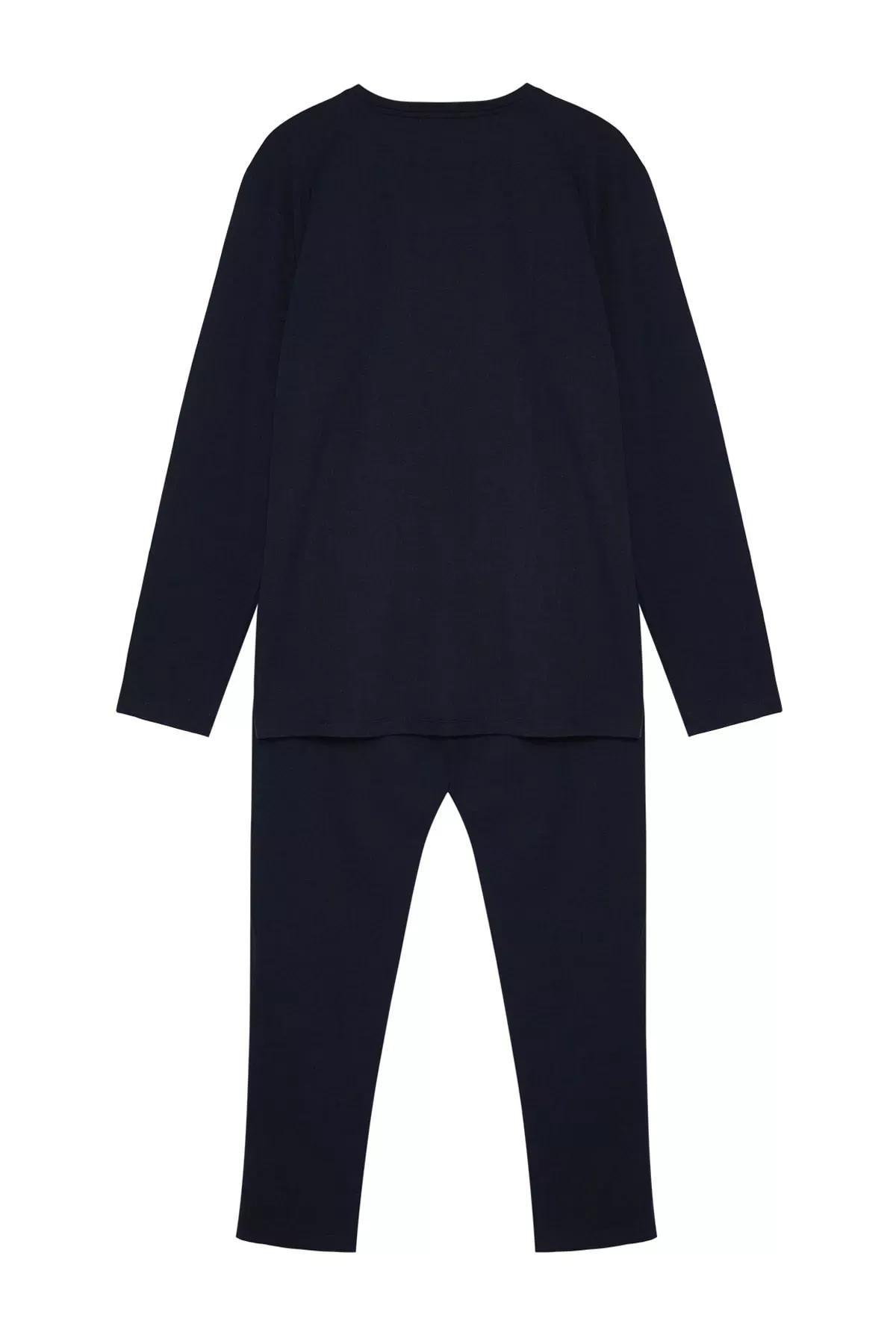 Navy Knitted Pyjamas Set, Navy blue, large image number 6