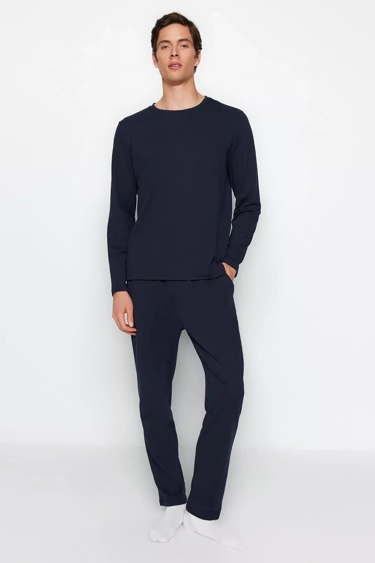 Navy Knitted Pyjamas Set, Navy blue, large image number 7