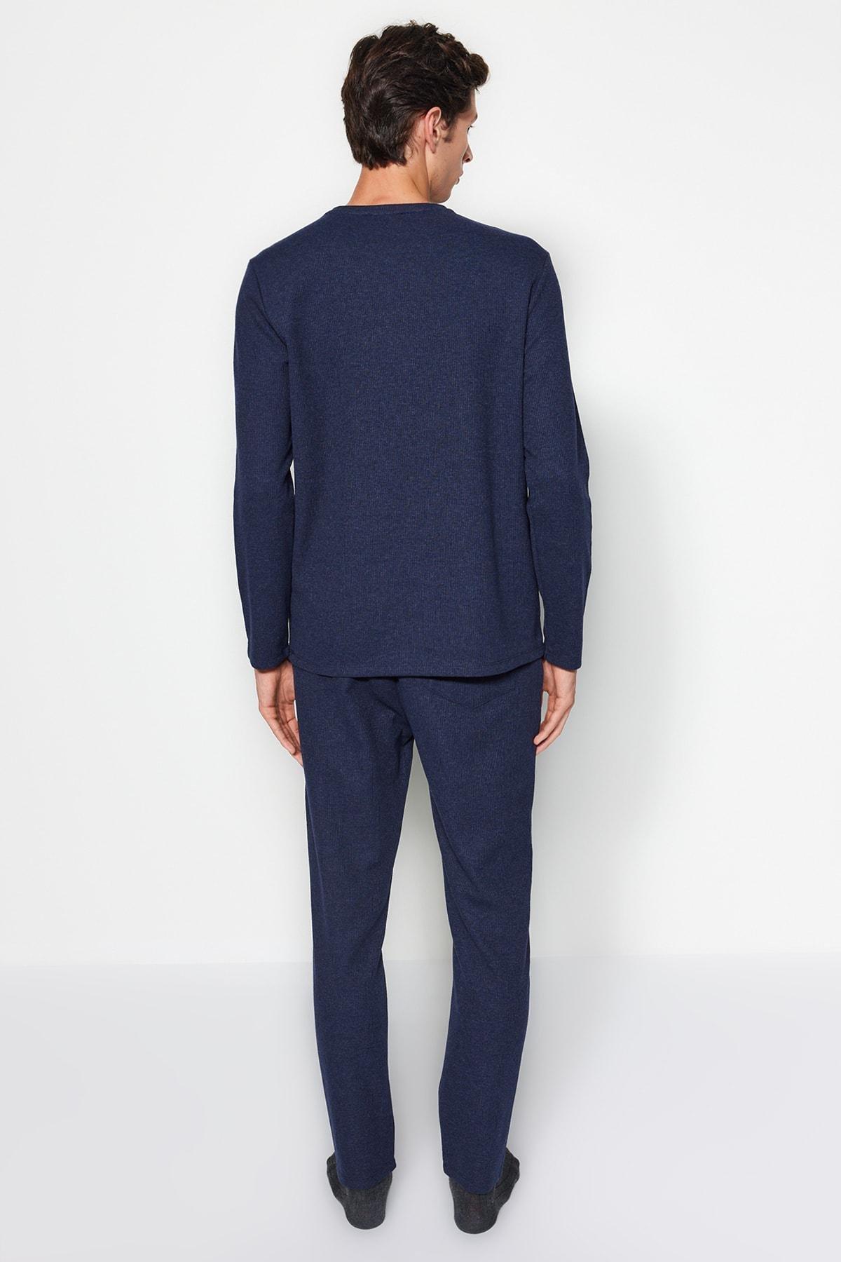 Navy Waffle Knit Pyjamas Set, , large image number 2