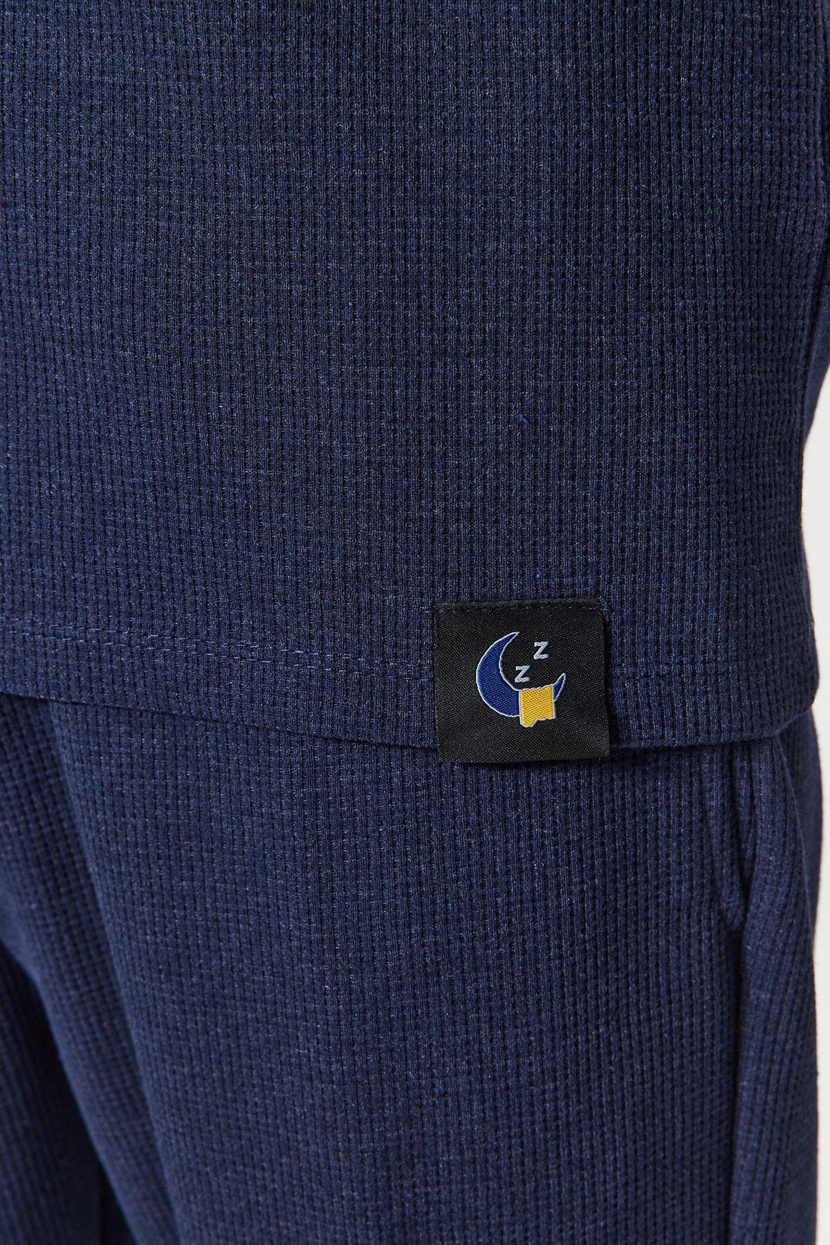 Navy Waffle Knit Pyjamas Set, , large image number 3