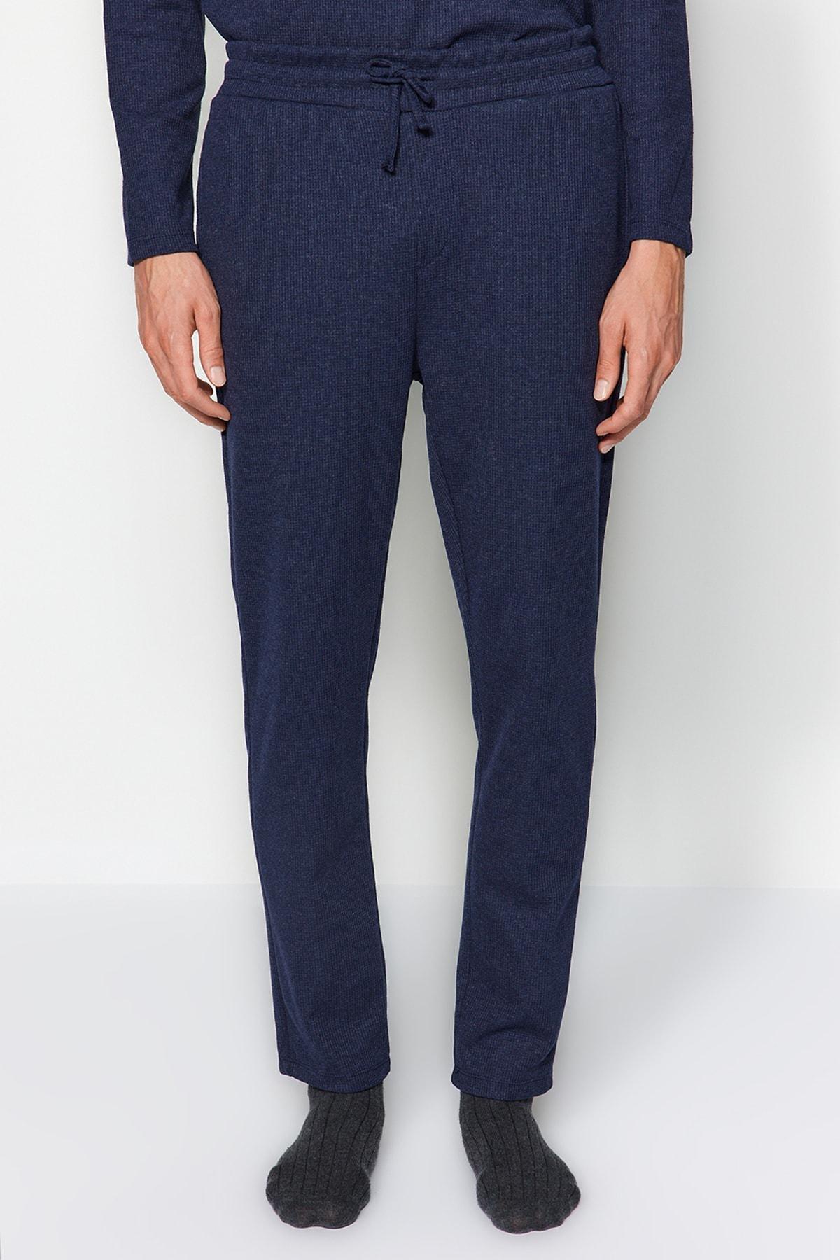 Navy Waffle Knit Pyjamas Set, , large image number 5