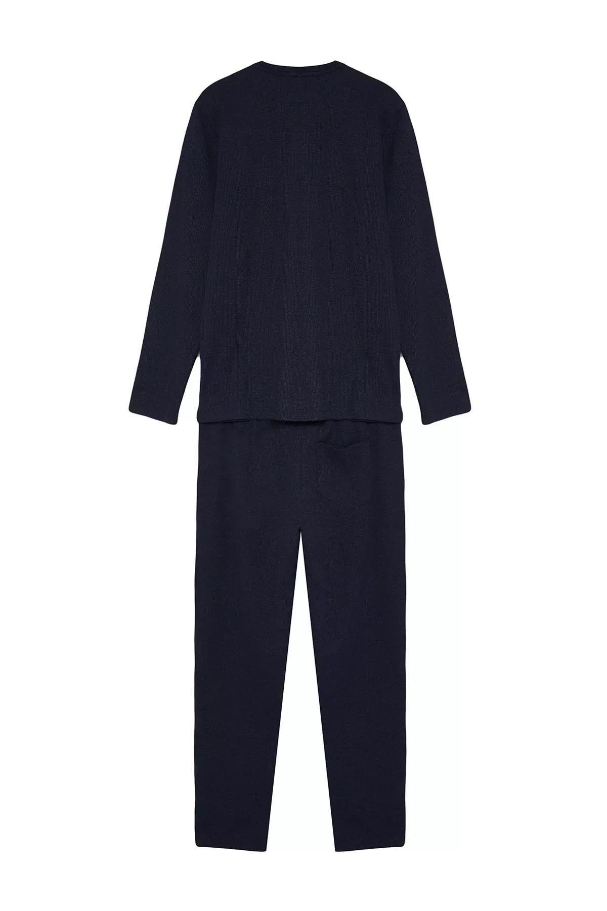 طقم بيجاما مُحاك من نسيج بنمط متشابك، كحلي, Indigo, large image number 6