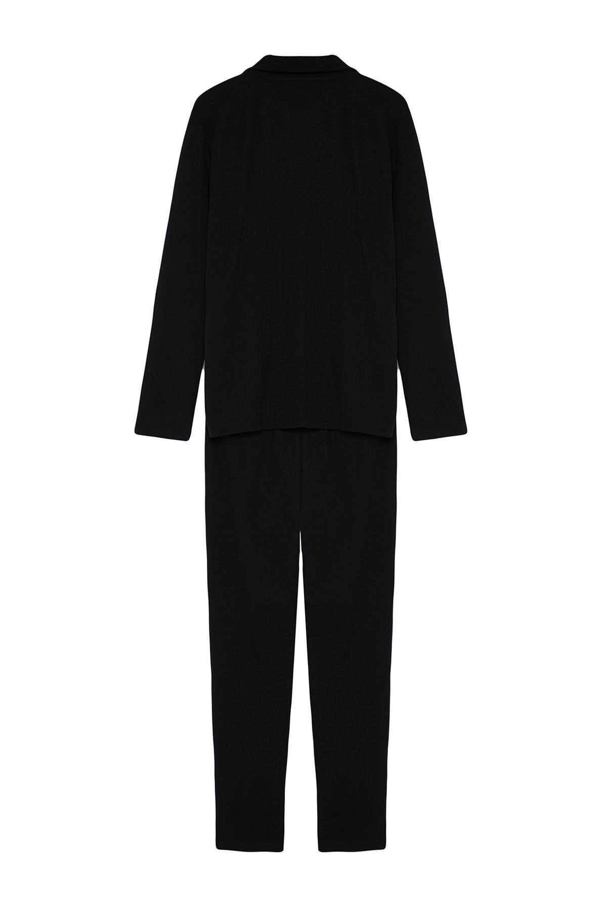 Trendyol - Black Regular Waffle Knitted Pyjamas Set