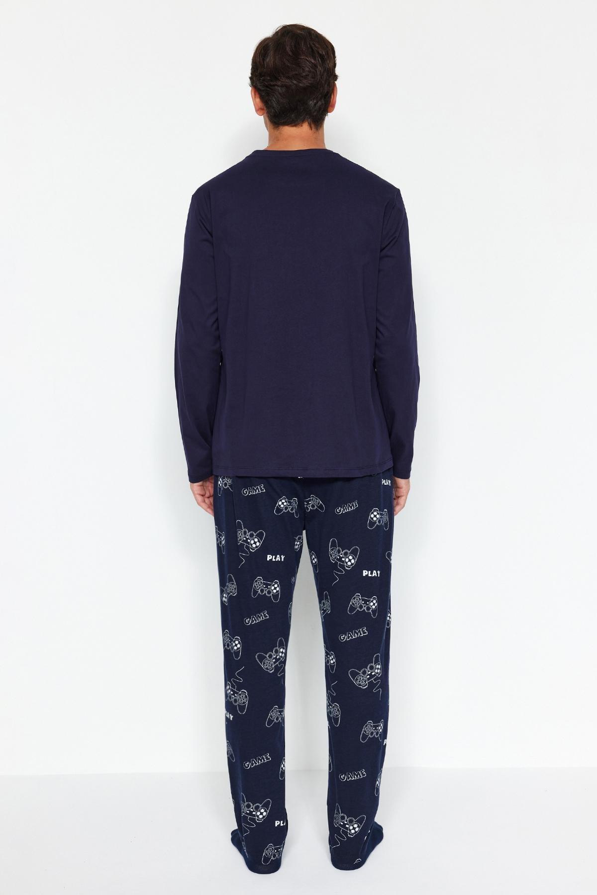 Navy Printed Pyjamas Set, , large image number 2