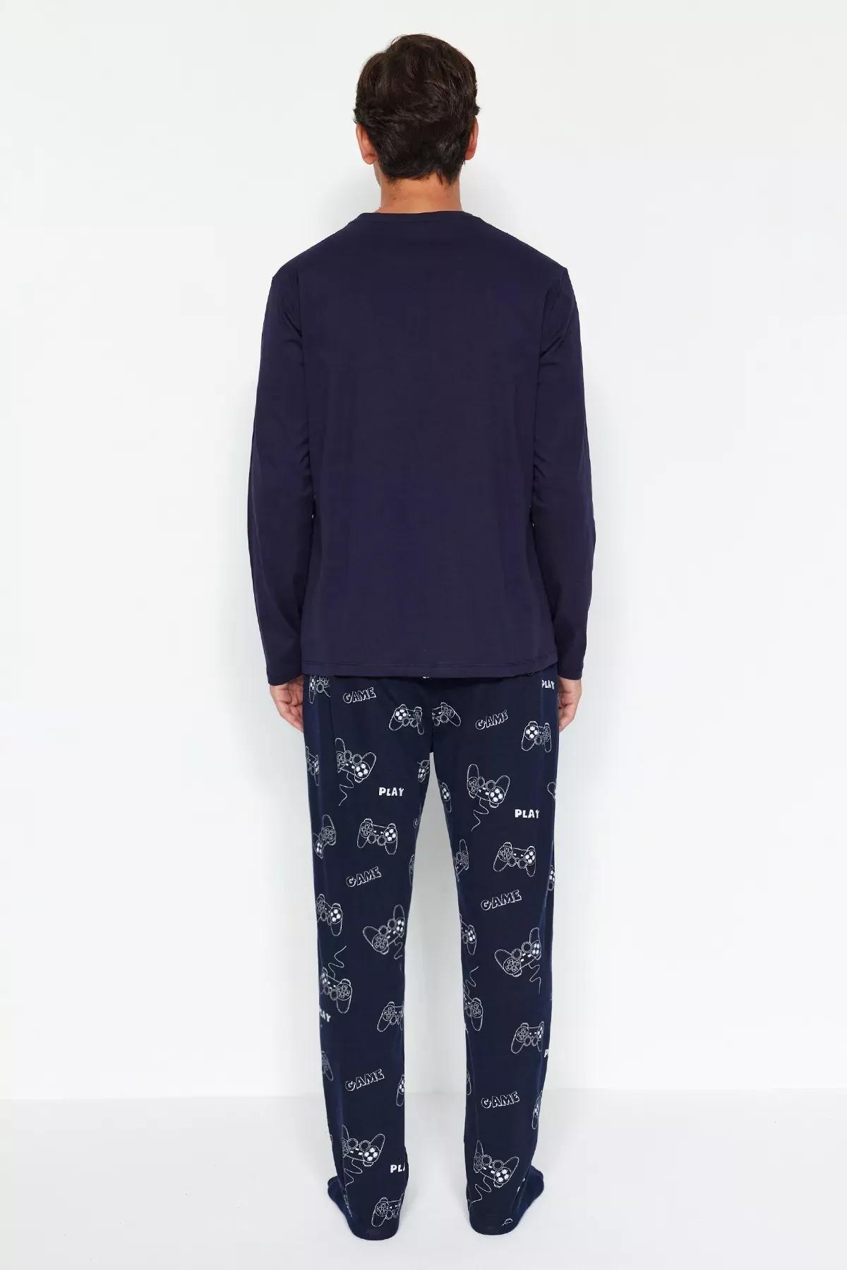 Navy Printed Pyjamas Set, Navy blue, large image number 2