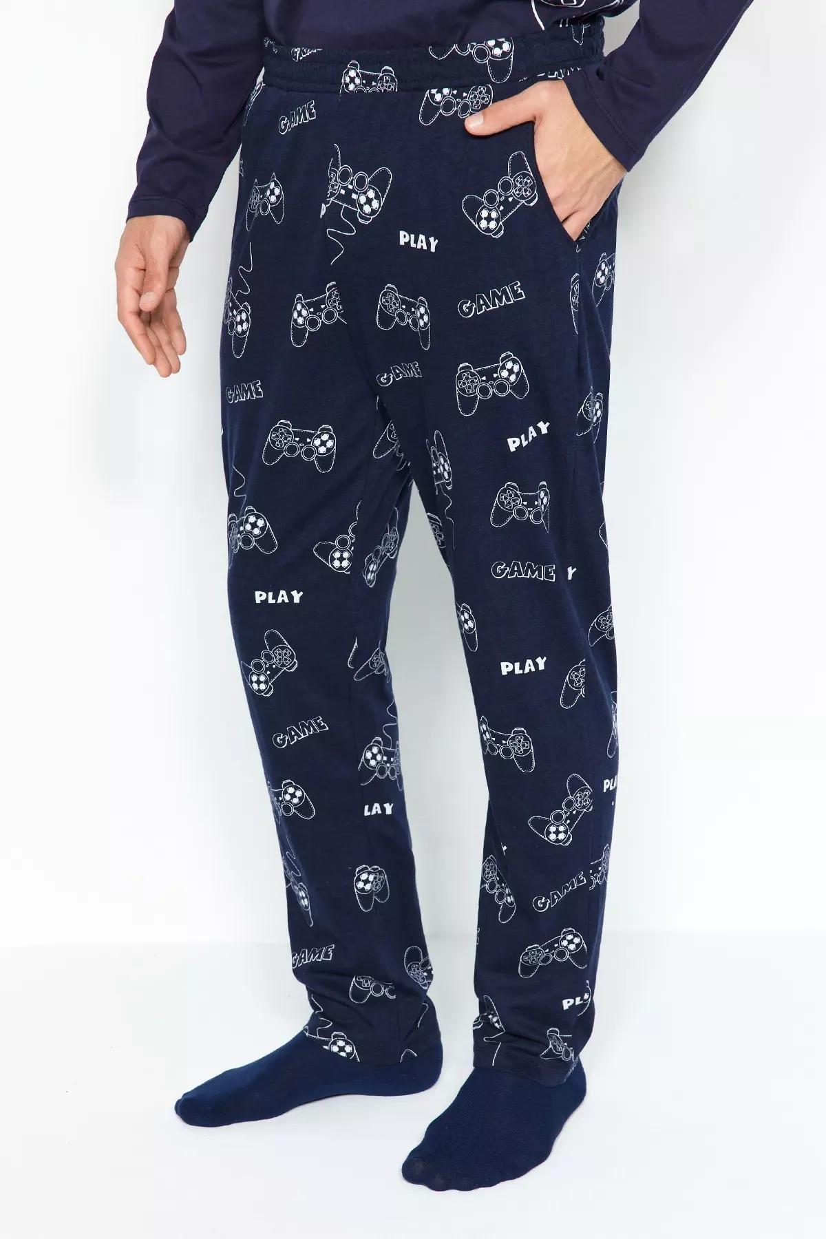 Navy Printed Pyjamas Set, Navy blue, large image number 3