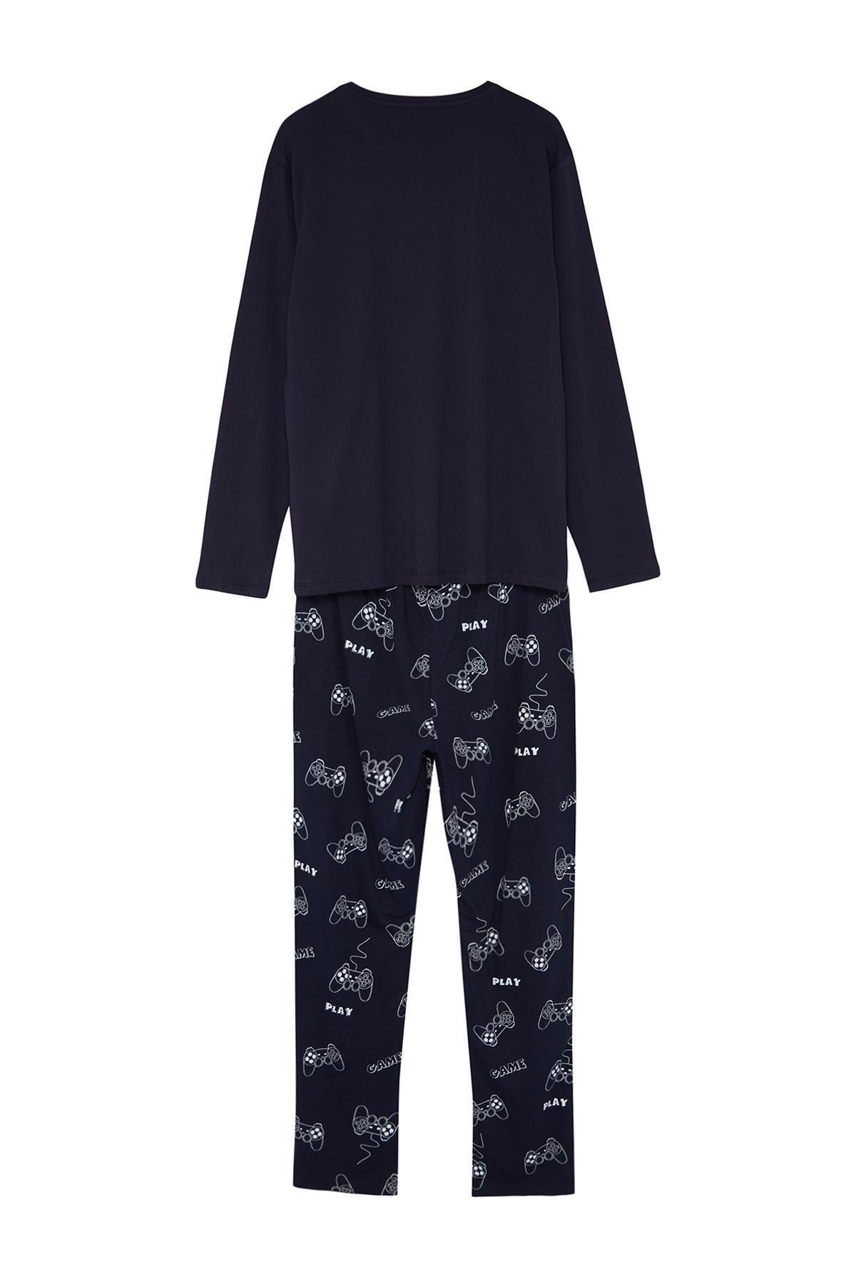 Navy Printed Pyjamas Set, , large image number 4