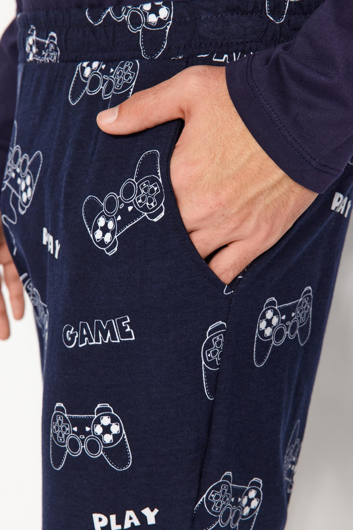 Navy Printed Pyjamas Set, , large image number 5