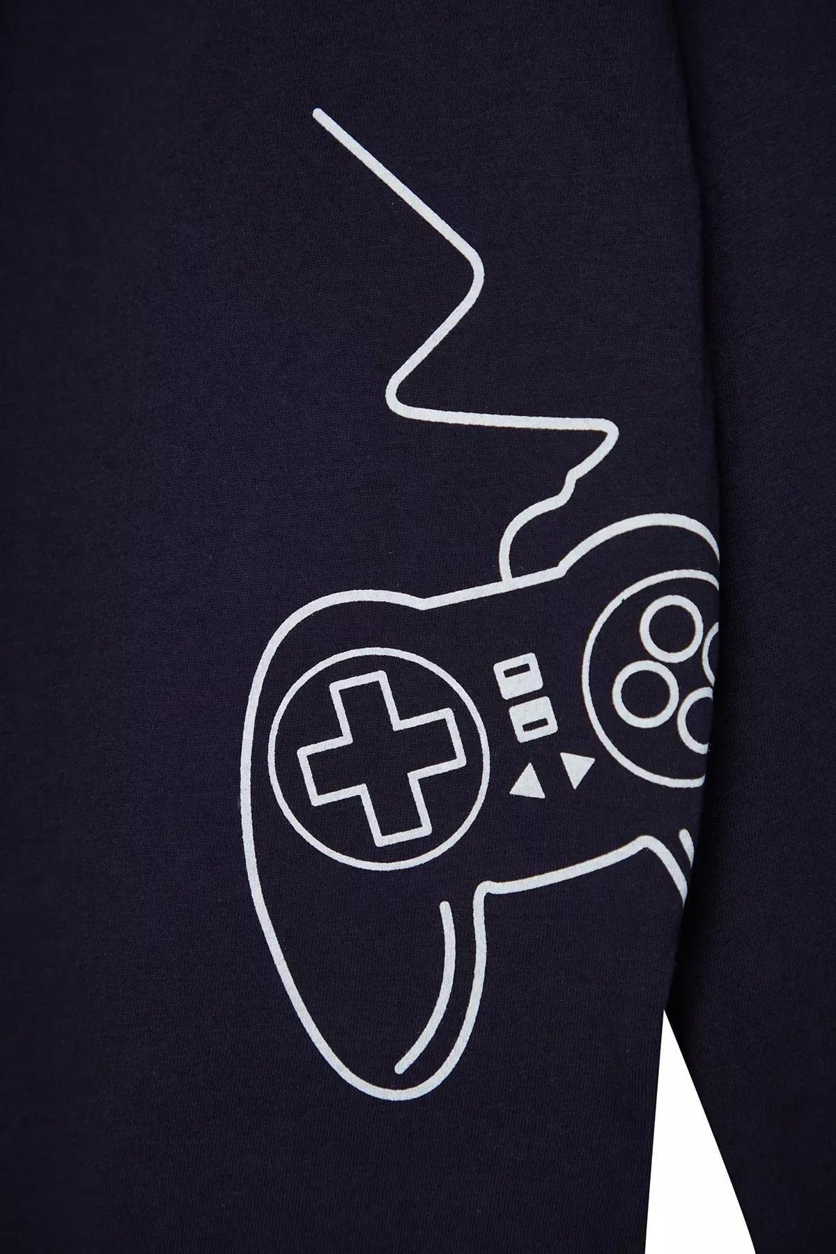 Navy Printed Pyjamas Set, Navy blue, large image number 5