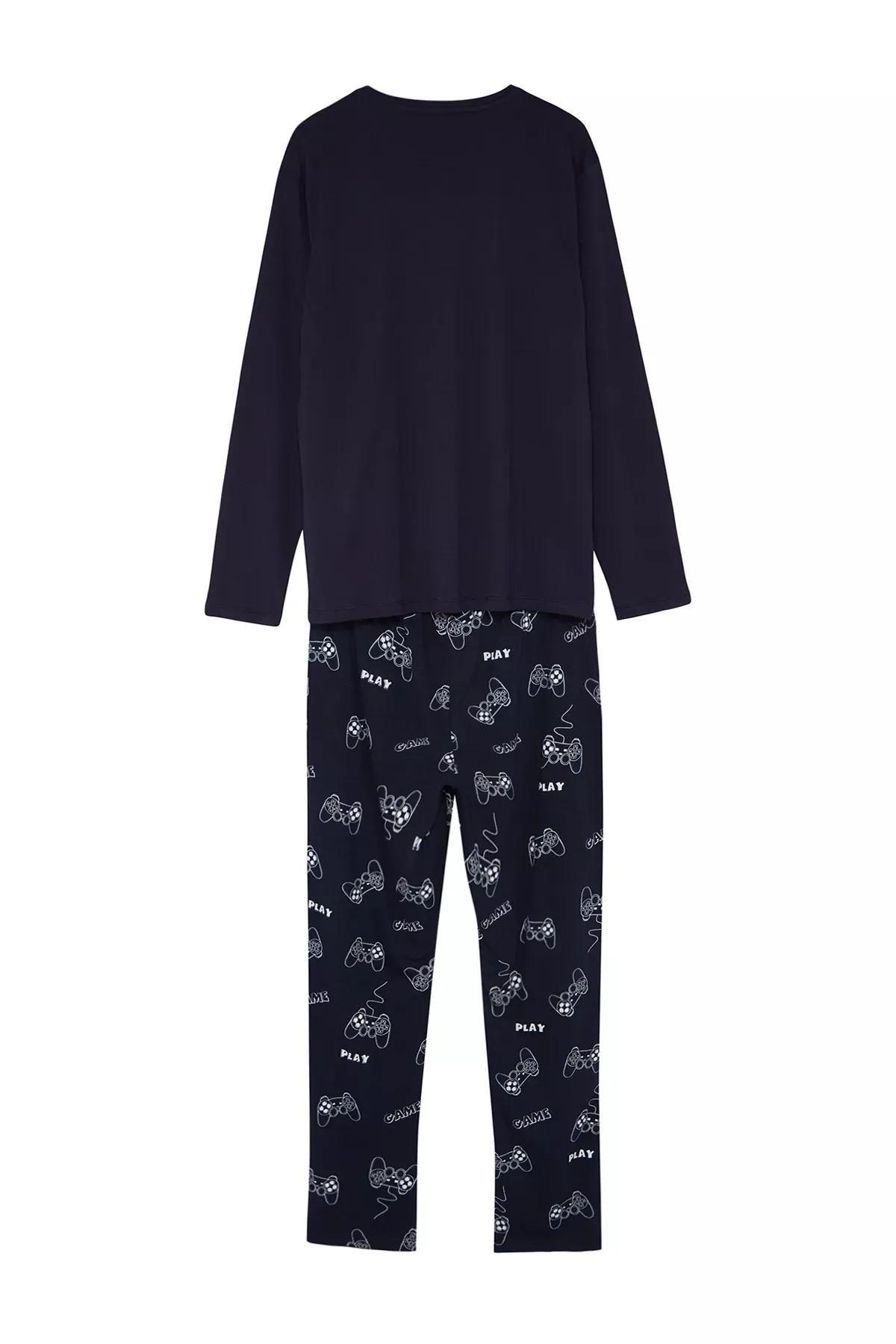 Navy Printed Pyjamas Set, Navy blue, large image number 6