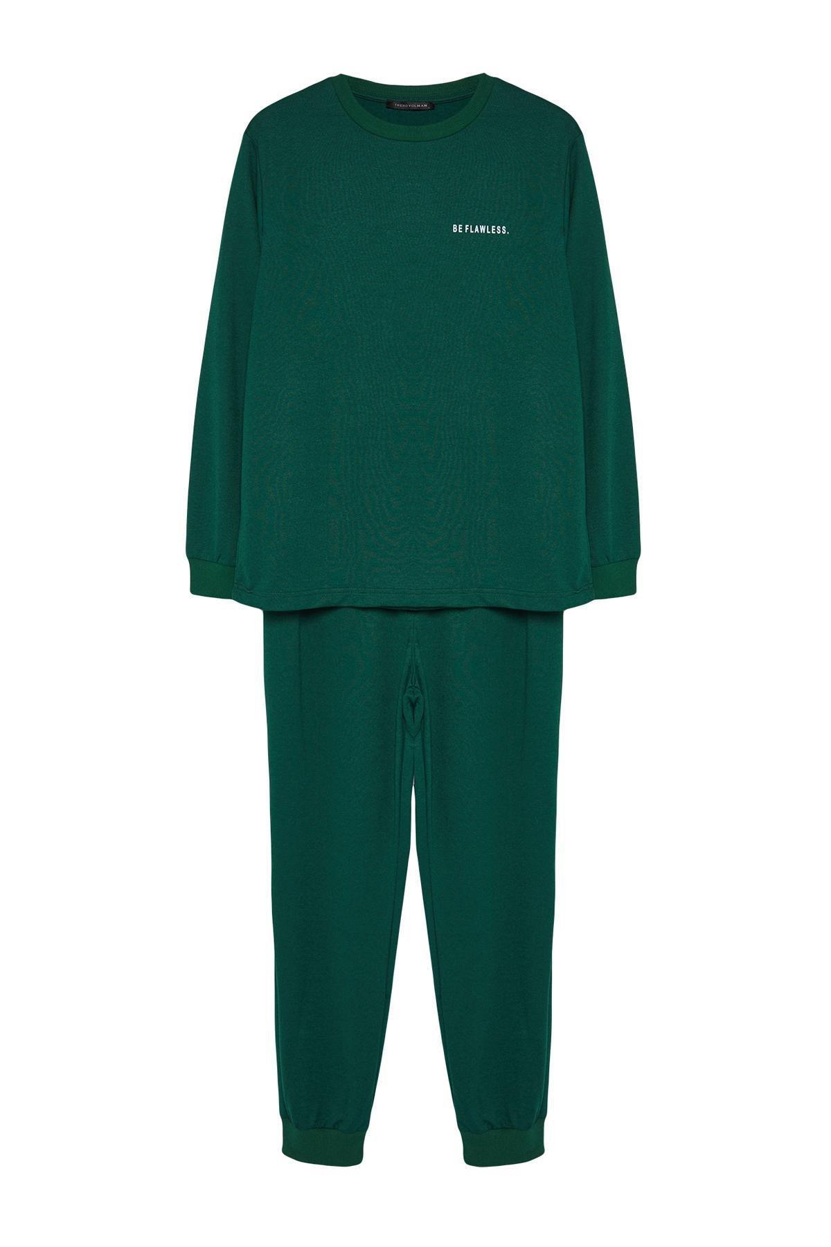 Trendyol - Green Regular Printed Knitted Pyjamas Set